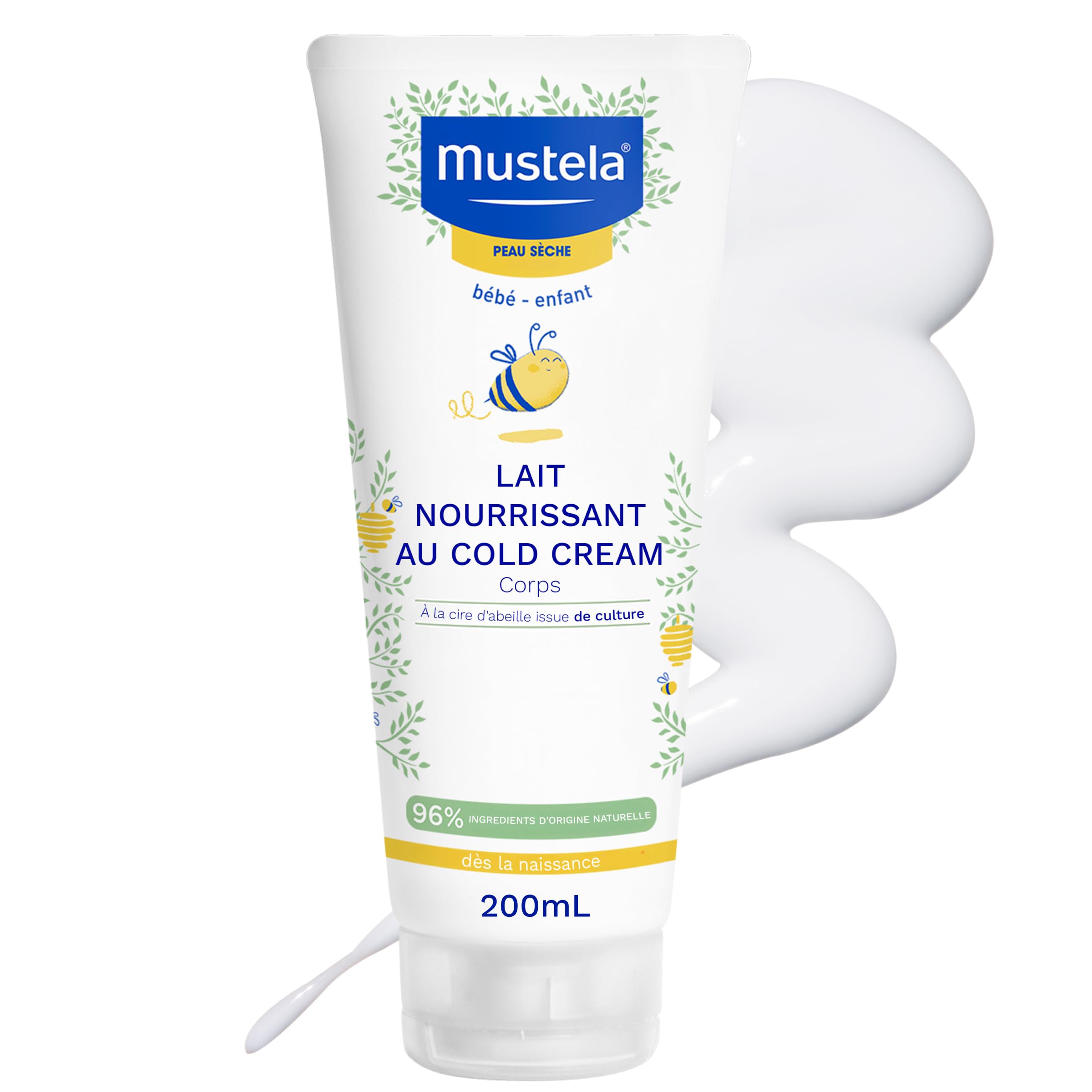 Mustela CC Lait Nourrissant, Cold Cream naturel, beurre de karité, corps, bébé et toute la famille - Hydratation quotidienne, spécifique peaux sèches, 95% d'ingrédients d'origine naturelle (200ml)