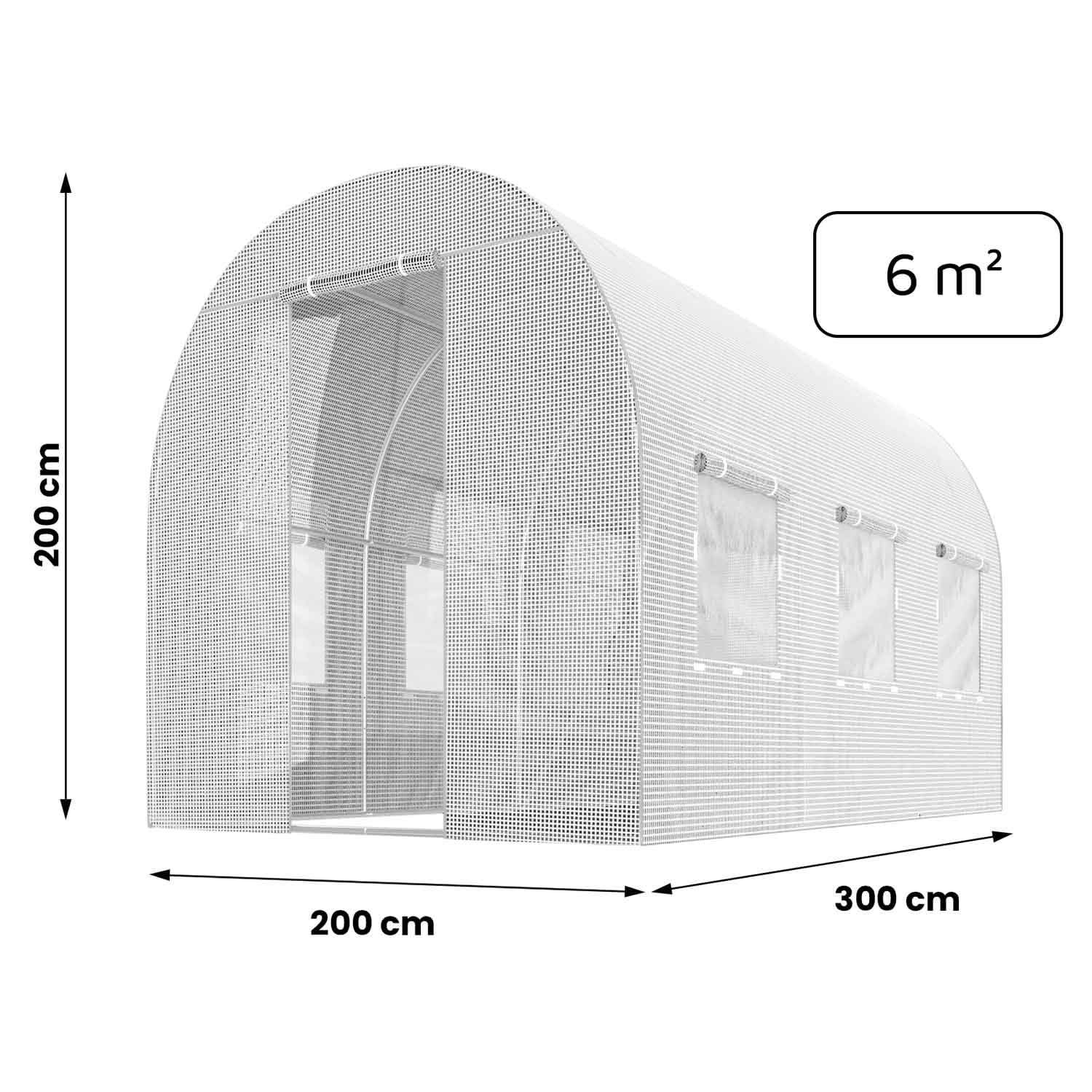 Ersatzfolie für Folientunnel Gewächshaus - 2 x 3 m - 6 m2 - UV4 Schutz - Treibhausfolie mit Fenstern und Moskitonetz - Robuste Gartenfolie - Folie ohne Gestell - Weiß
