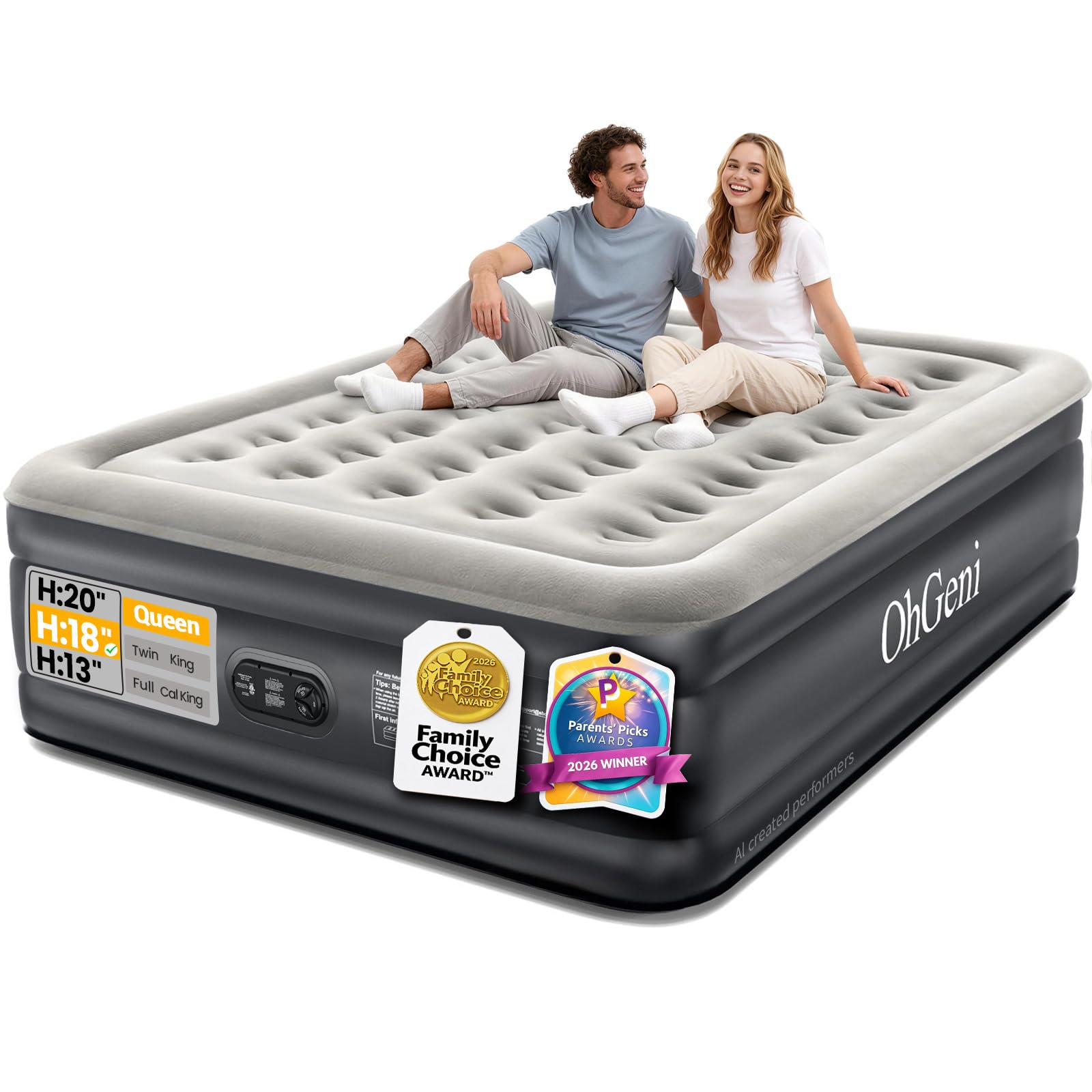 Photo 1 of OhGeni Air Mattress Queen with Built in Pump, 18" Raised Inflatable Blow Up Mattress, Upgraded Surface Portable Bed for Home, Camping, Colchone Inflable, Ideal Sleep Solution for Guests