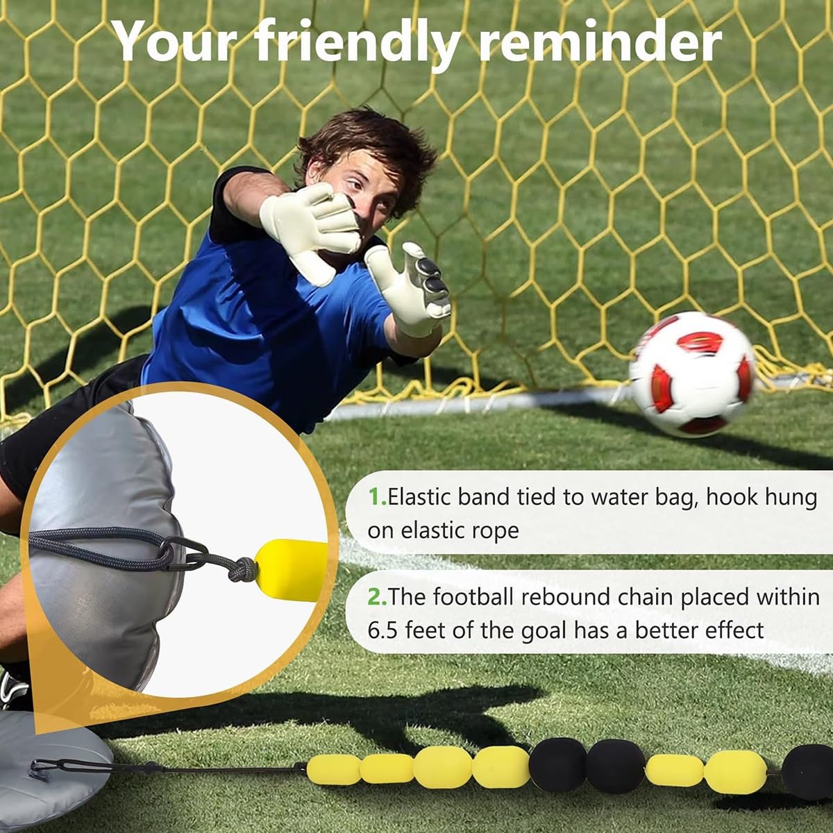 Équipement d'entraînement de gardien de but, équipement de déflexion de gardien de but de 2,5 m for l'entraînement de réflexe et d'agilité, déflecteur à ligne unique avec 2 sacs d'eau, équipement d'en