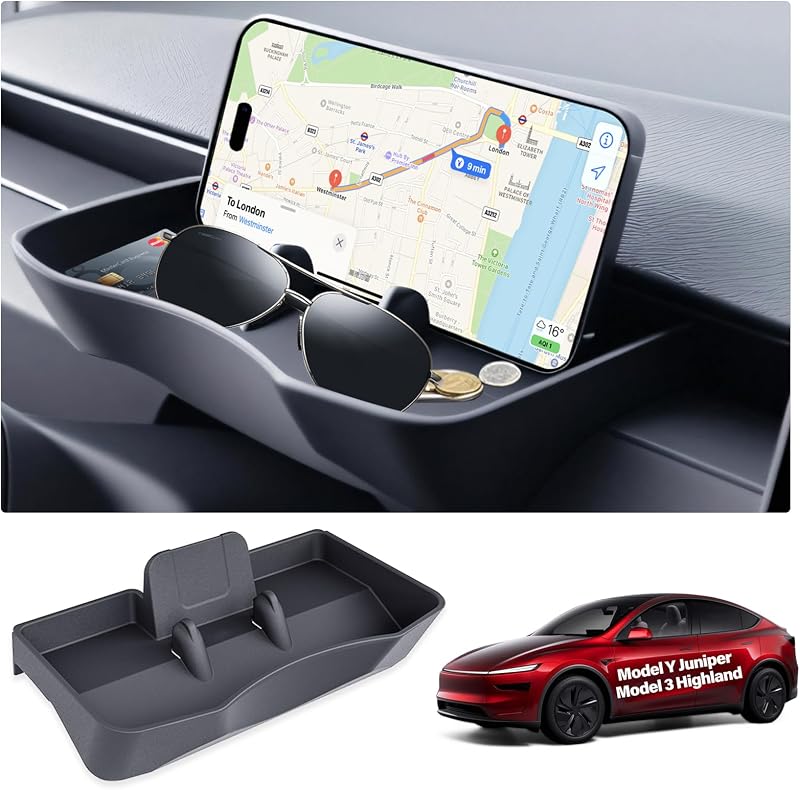Bandeja Organizadora de Silicone Atrás da Tela para Tesla Model Y Juniper e Model 3 Highland, Porta-Celular, Cartão e Óculos