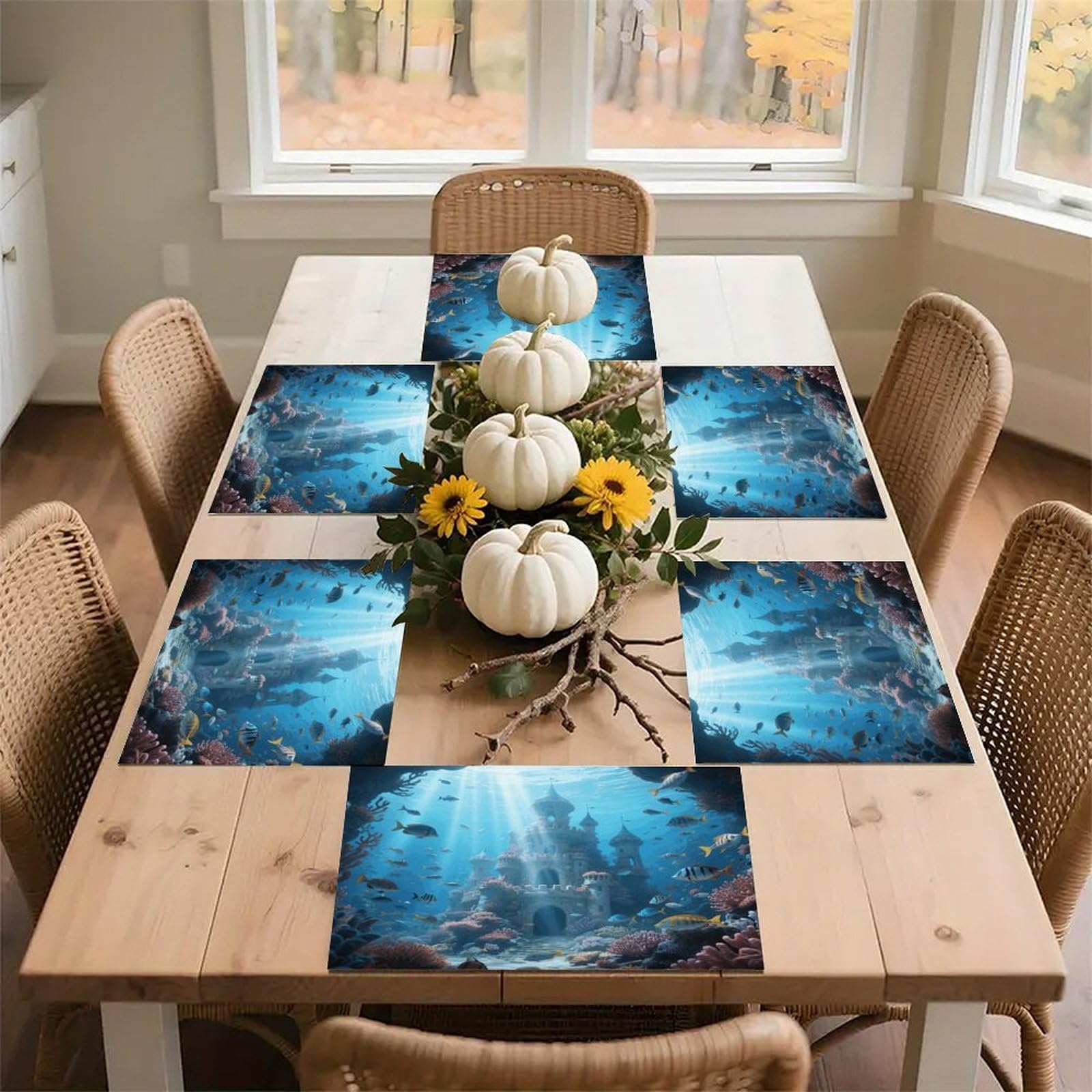 Ocean Castle Placemats Heat Resistant Non-Slip Place Mats Washable Wipeable Table Mat Kitchen Dining Table Decoration Placemats Indoor Outdoor Place Mats 17.7’’×11.8’’