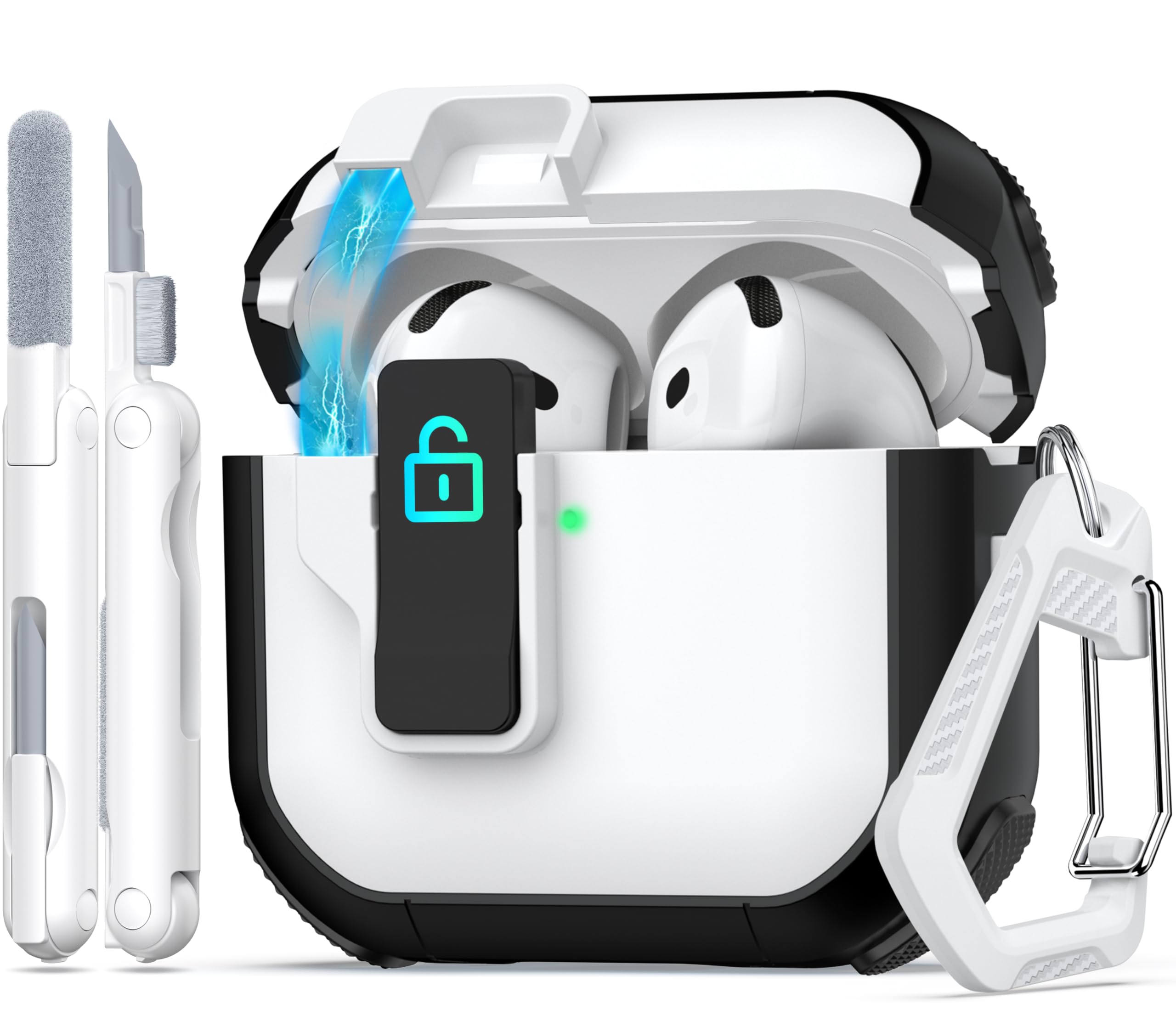 MHYALUDO for AirPods 4th Generation Case Cover, Dual-Color Design with Automatic Pop-Up Lid, Includes Cleaning Tool, Durable and Shockproof for AirPods 4 Case 2024, White/Black