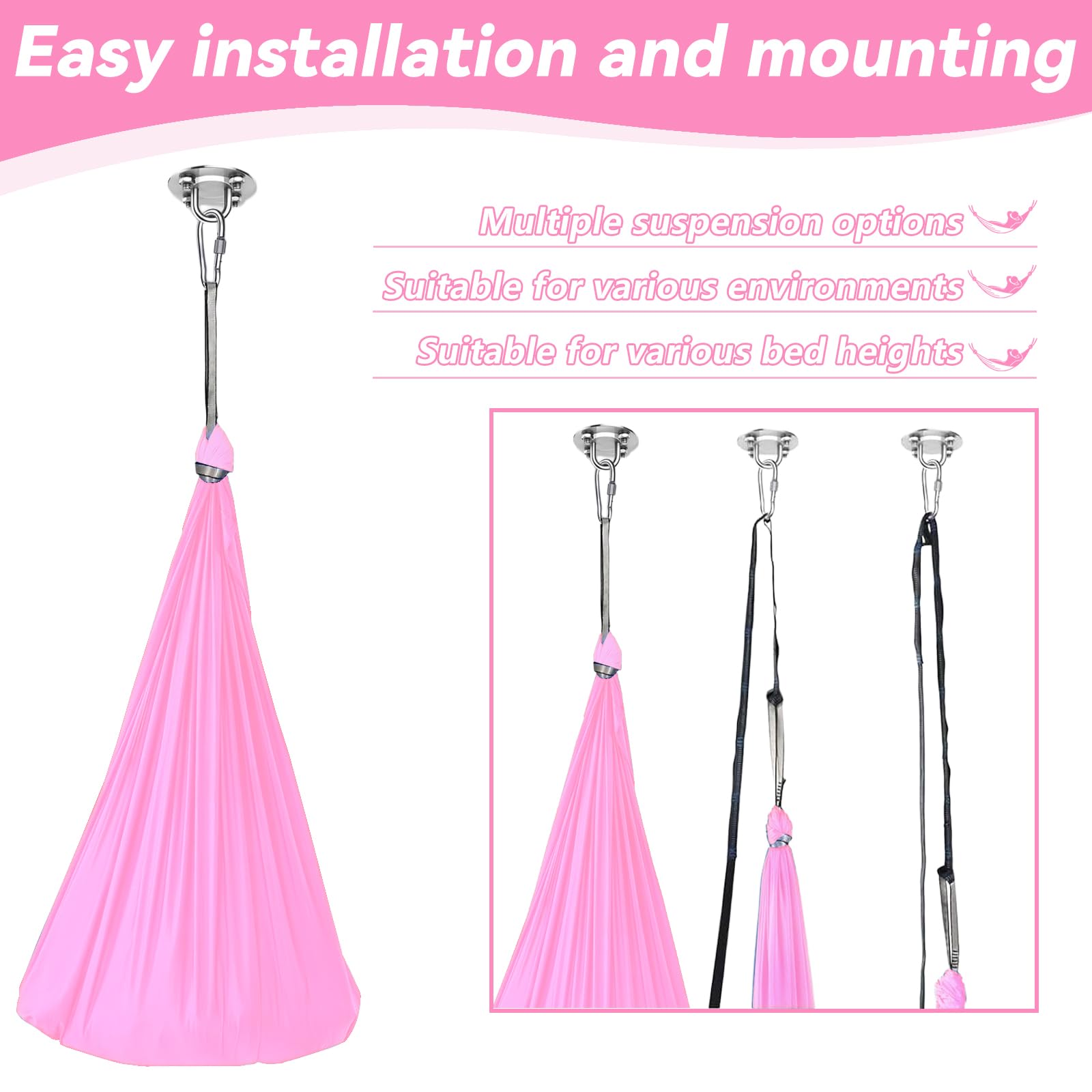 Yoga Set, Yoga-Zubehör, 200 Kg Max Belastung, Kompletter Installationshardware (Rosa, 150x280CM)