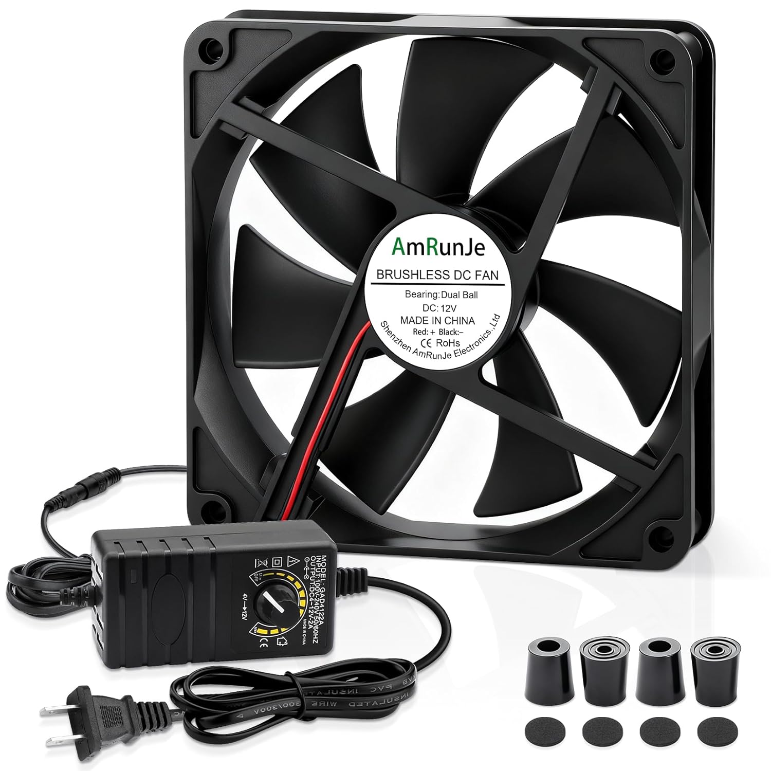 140mm x 25mm Computer Fan with AC Plug 12v dc 110v – 240v Variable Speed Dual Ball Bearing for Cooling PlayStation DIY Electronics PC Case Modem PS5 Server Receiver DVR