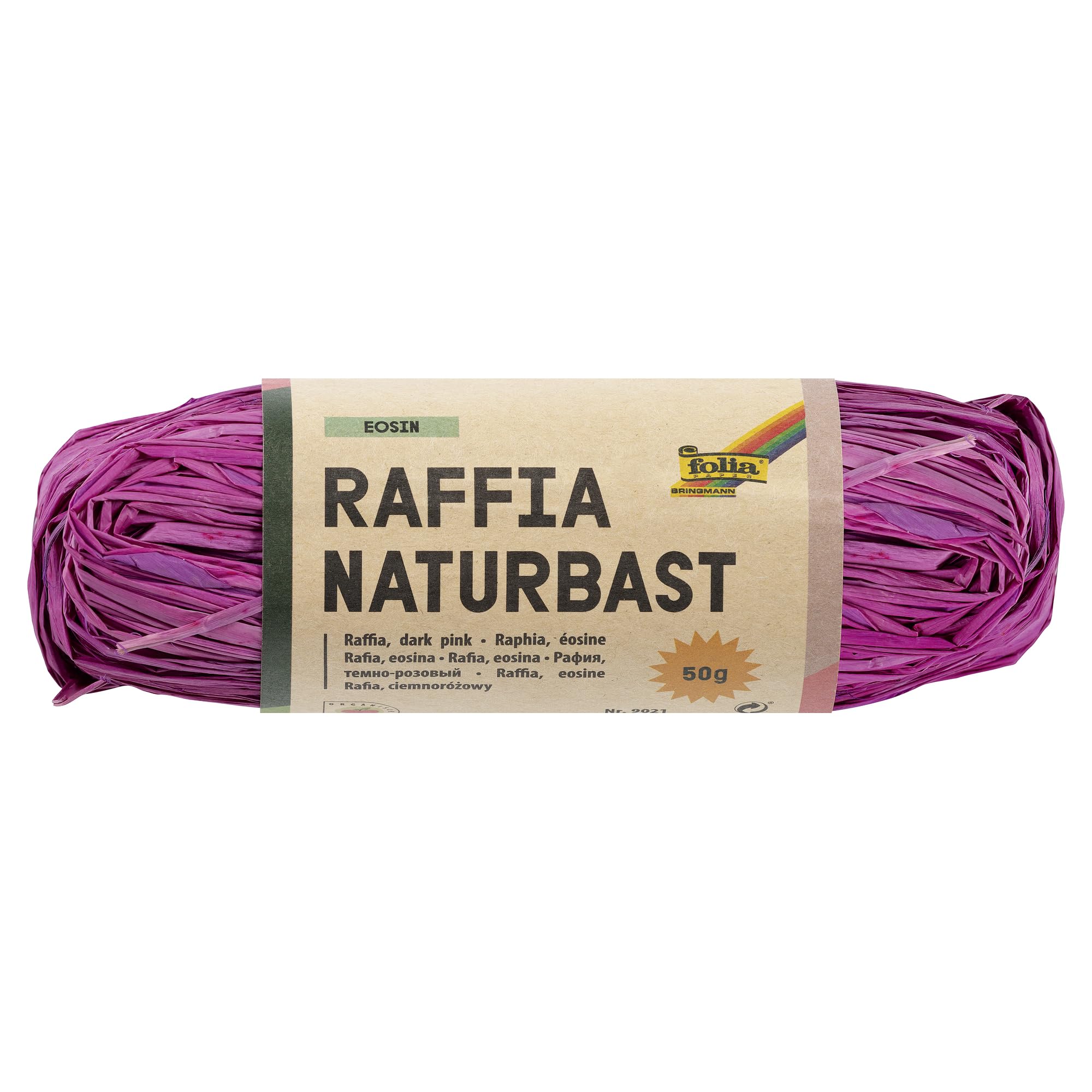 folia 9021 Raffia Natural Raffia eosin, 1 Bundle of 50 g, Natural Straw Blend Cord, Ideal for Crafts, Decoration or for Arrangements, Bouquets and Other Floristry Work