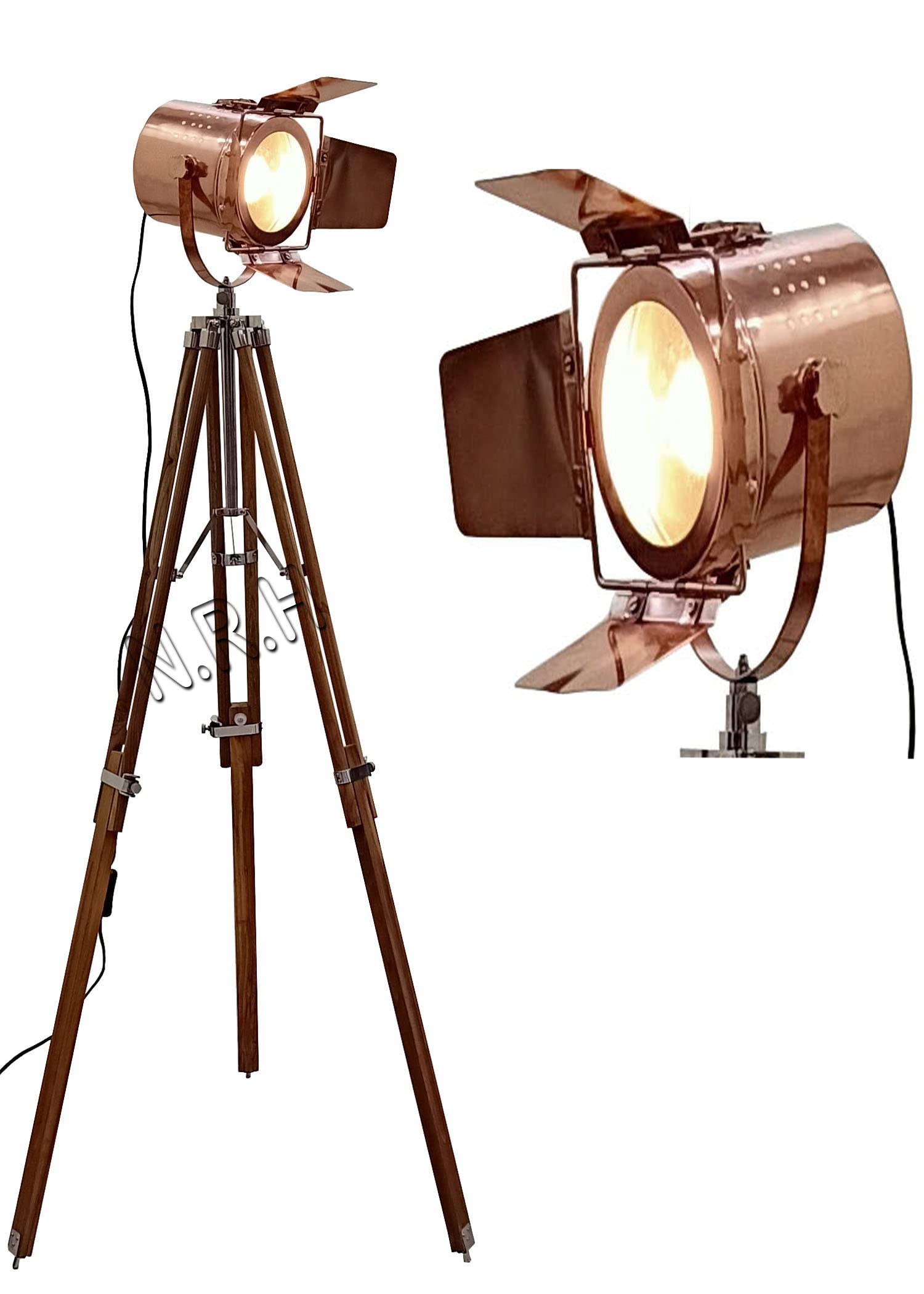 Nautical Replica Hub Industrial Tripod Floor Lamp for Living Room Bedroom, Vintage Standing Reading Lamp with Copper Finish for Studio,Study Room and Office