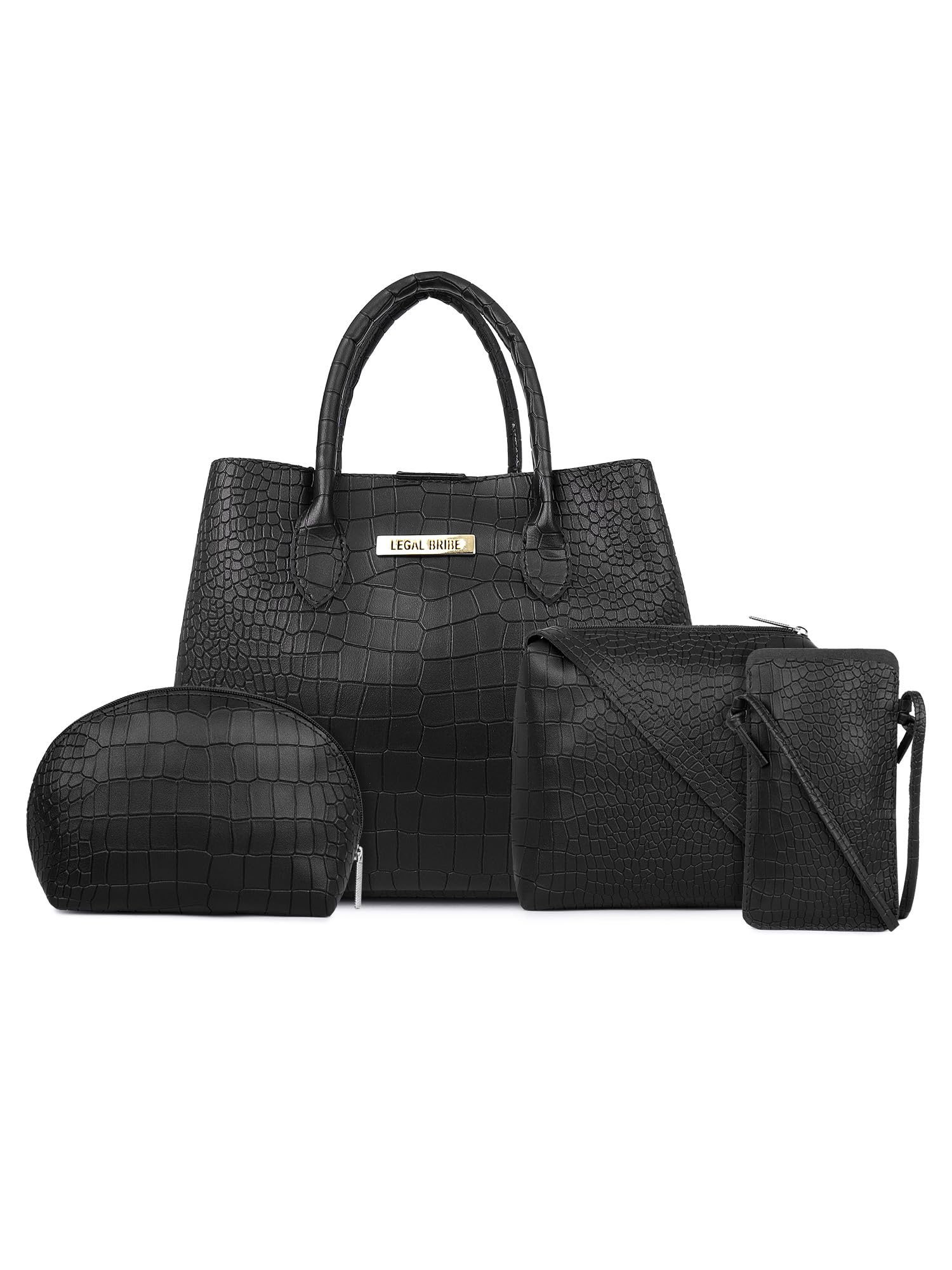 LEGAL BRIBE Womens Stylish Crock Hand-held Bag Combo of 4 (Black) (B0CQMTP4TW) Amazon Price History, Amazon Price Tracker