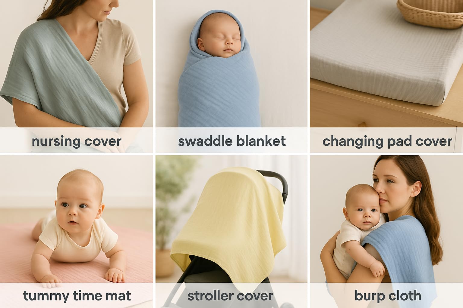 Mantas de muselina ultrasuaves para recién nacidos, 100 % algodón, paquete de 2, manta de muselina, manta de recepción de bebé de 47 x 47 pulgadas, perfecta para niños y niñas