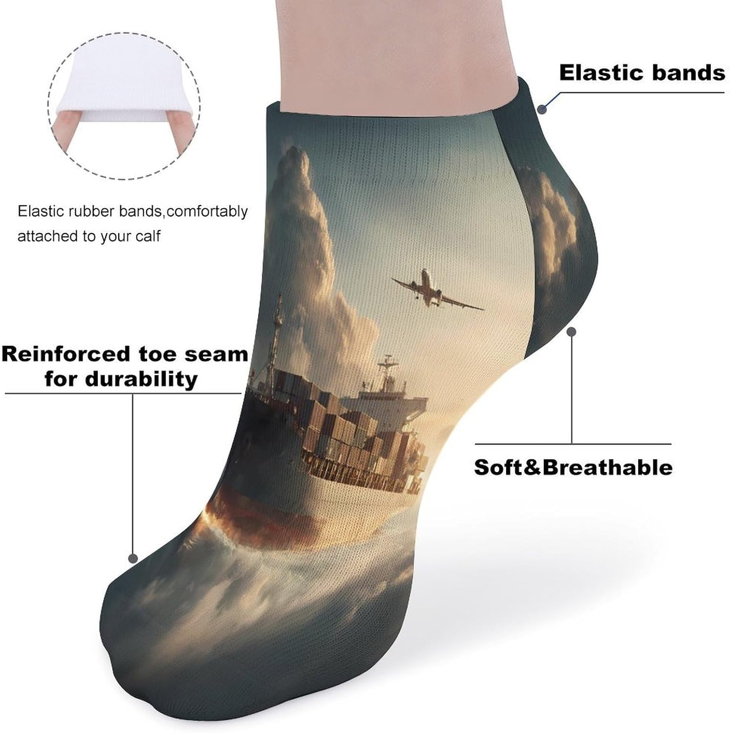 Aircraft Airplane Ship Sunset Socks for Men Women 5 Pairs Ankle Socks