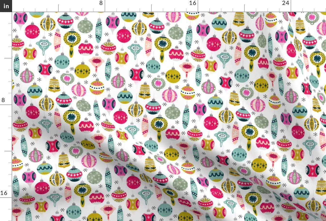 Spoonflower Fabric - Small Vintage Christmas Ornaments Retro Xmas Holiday Ornament Printed on Minky Fabric by The Yard - Sewing Baby Blankets Quilt Backing Plush