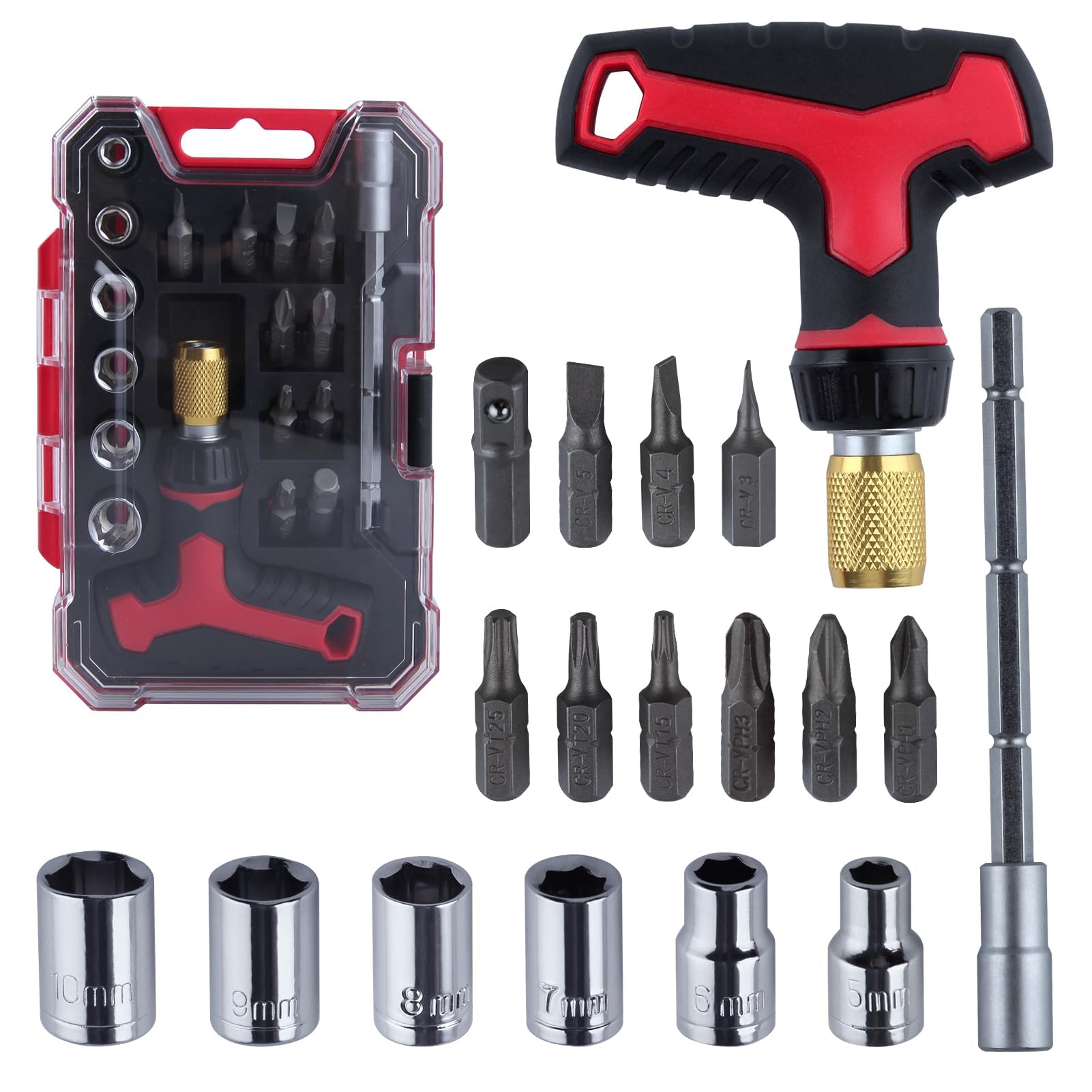 Amazon | LEONTOOL Tハンドルラチェットレンチドライバーセット 18個