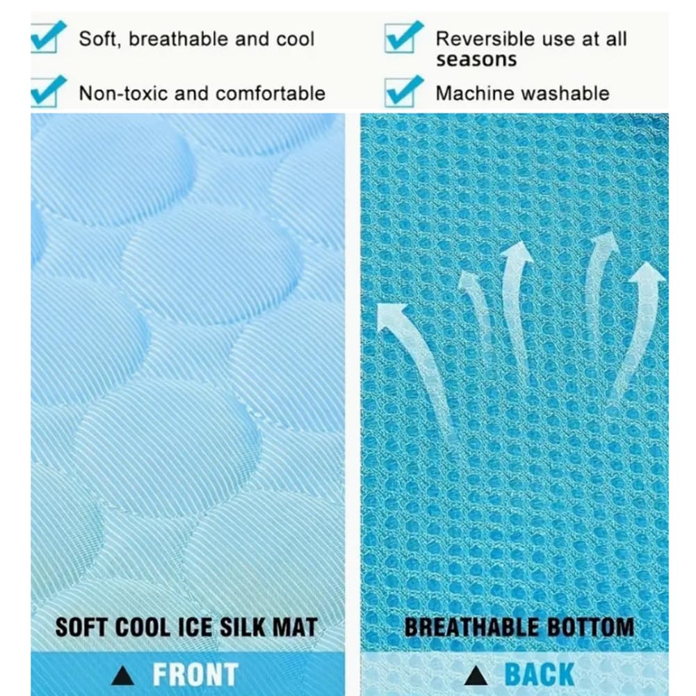 Alfombrilla de enfriamiento para perros y gatos, almohadilla reutilizable de seda de hielo para mascotas, 150 x 100 cm, manta lavable para uso en interiores y exteriores, paquete de 2 cojines medianos