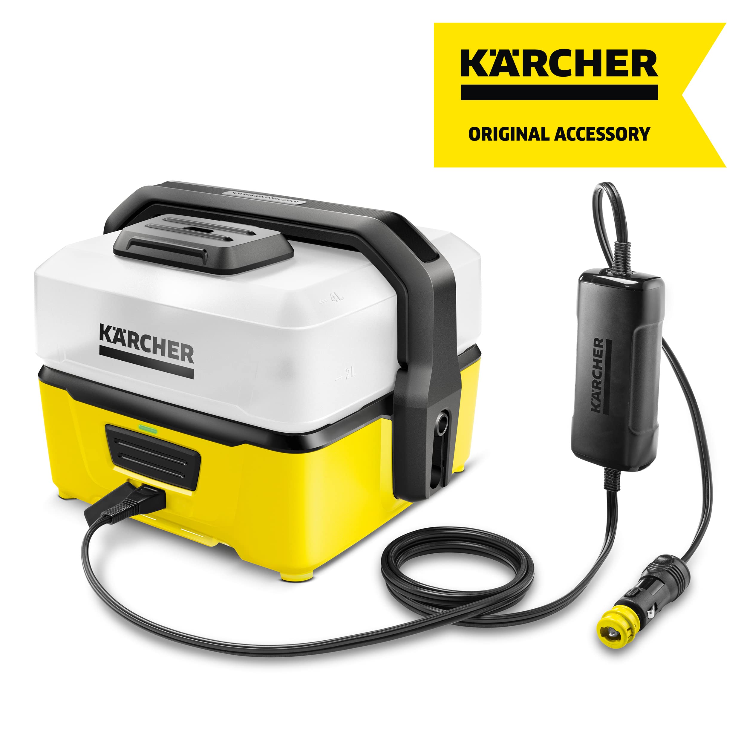 Kärcher Mobile Outdoor Cleaner OC 3 Plus (Extra Grand Volume du réservoir d'eau : 7 L, Batterie Lithium-ION, Tuyau en Spirale) & Adaptateur allume-cigare 2.643-876.0