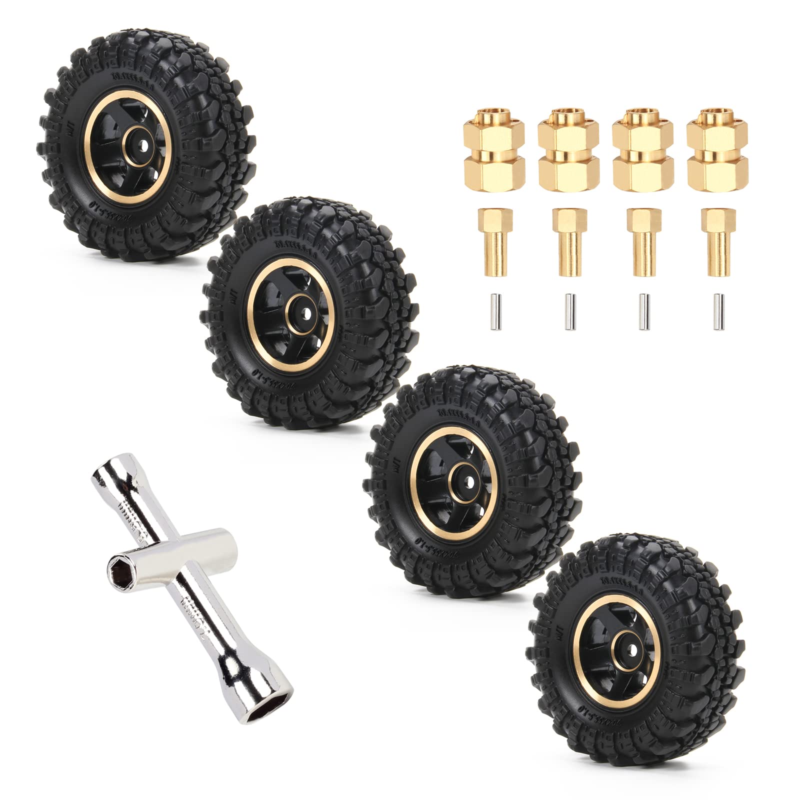 4x62g Brass 1.0 beadlock Wheels and Tires for 1/24 Axial Scx24 AXI90081 AXI00001 AXI00002 AXI00005 AXI00006 1/18 1/24 FMS Upgrade Parts Black