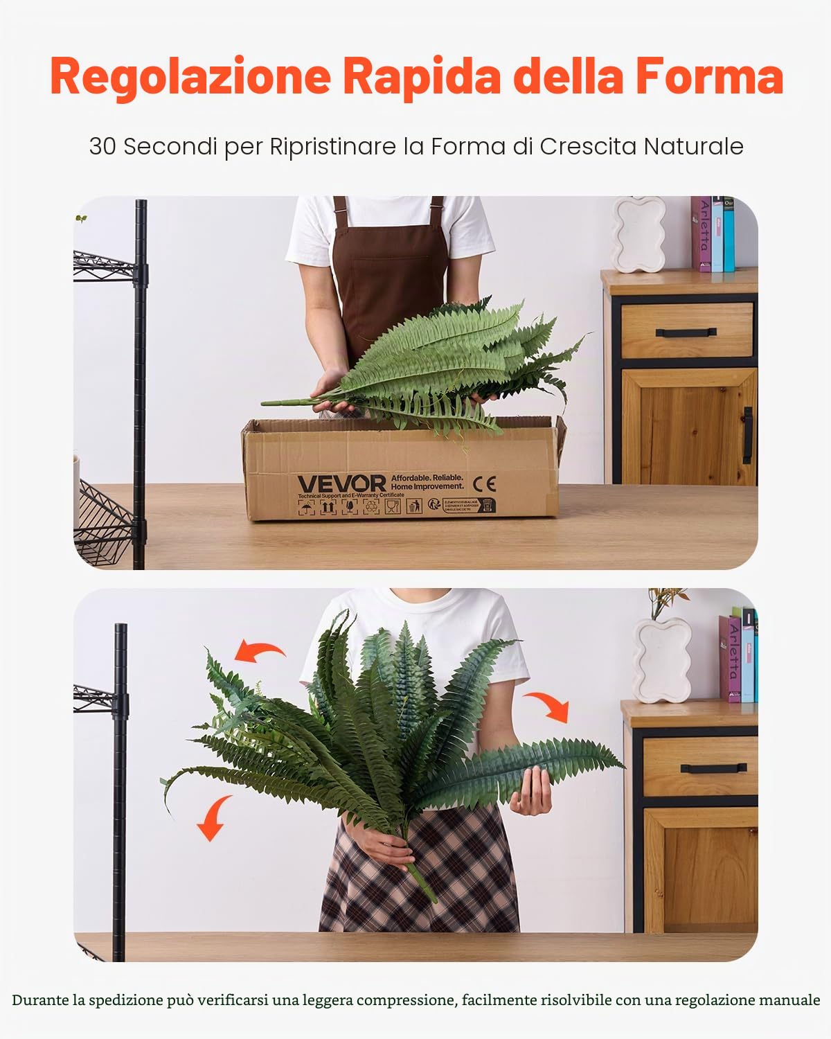 VEVOR Felci Artificiali 2 Pezzi, Diametro Naturale di ca.1100 a 1200 mm, Grandi Felci Artificiali di Boston Sospese, Decorazione con 50 Rami, Felce Finta per Casa e Ufficio, Vaso non Incluso