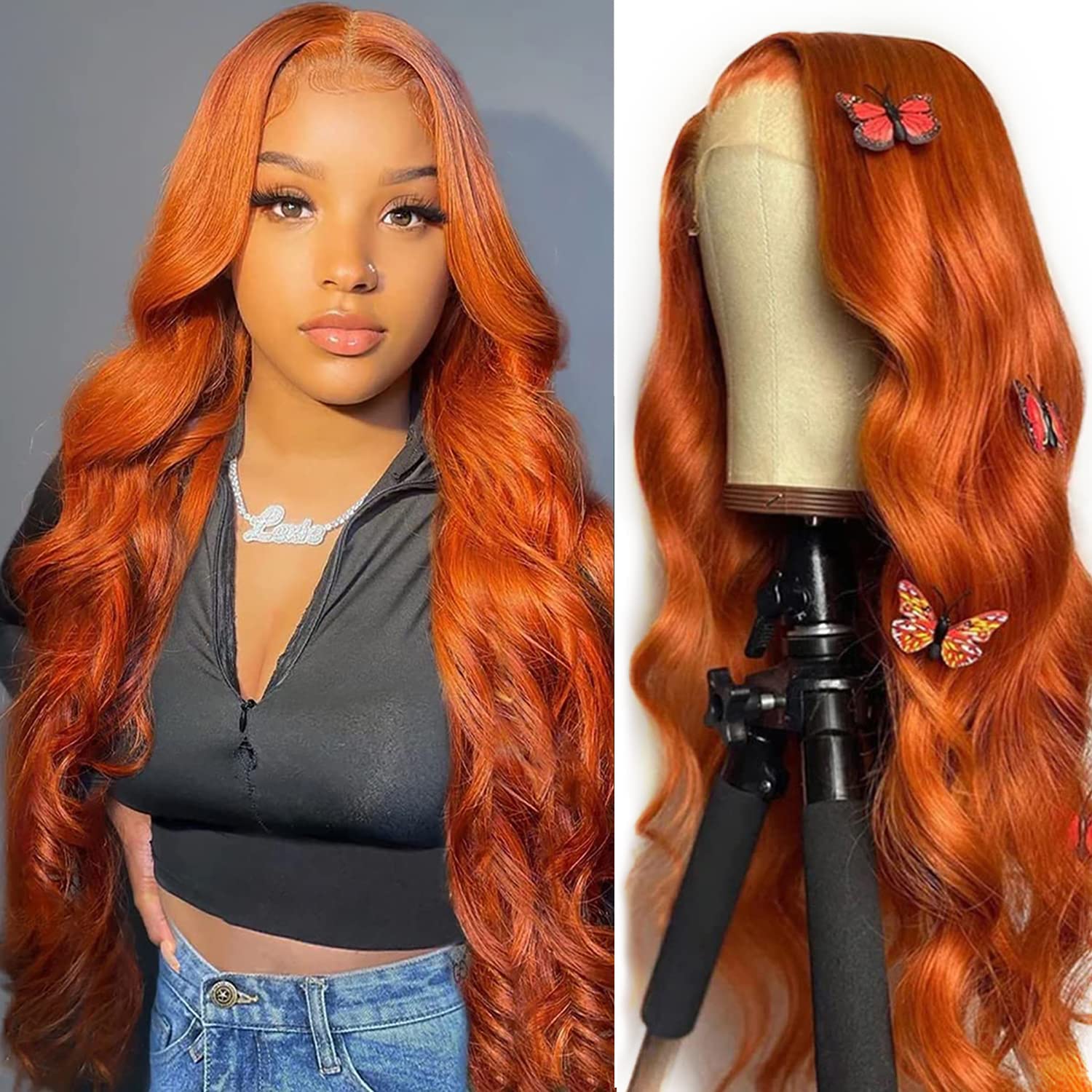 Taiill Orange Ginger Lace Front Wigs Human Hair Body Wave 13x4 HD Lace Frontal Wigs Human Hair Colored Wigs for Women (28 inch, Orange Ginger)