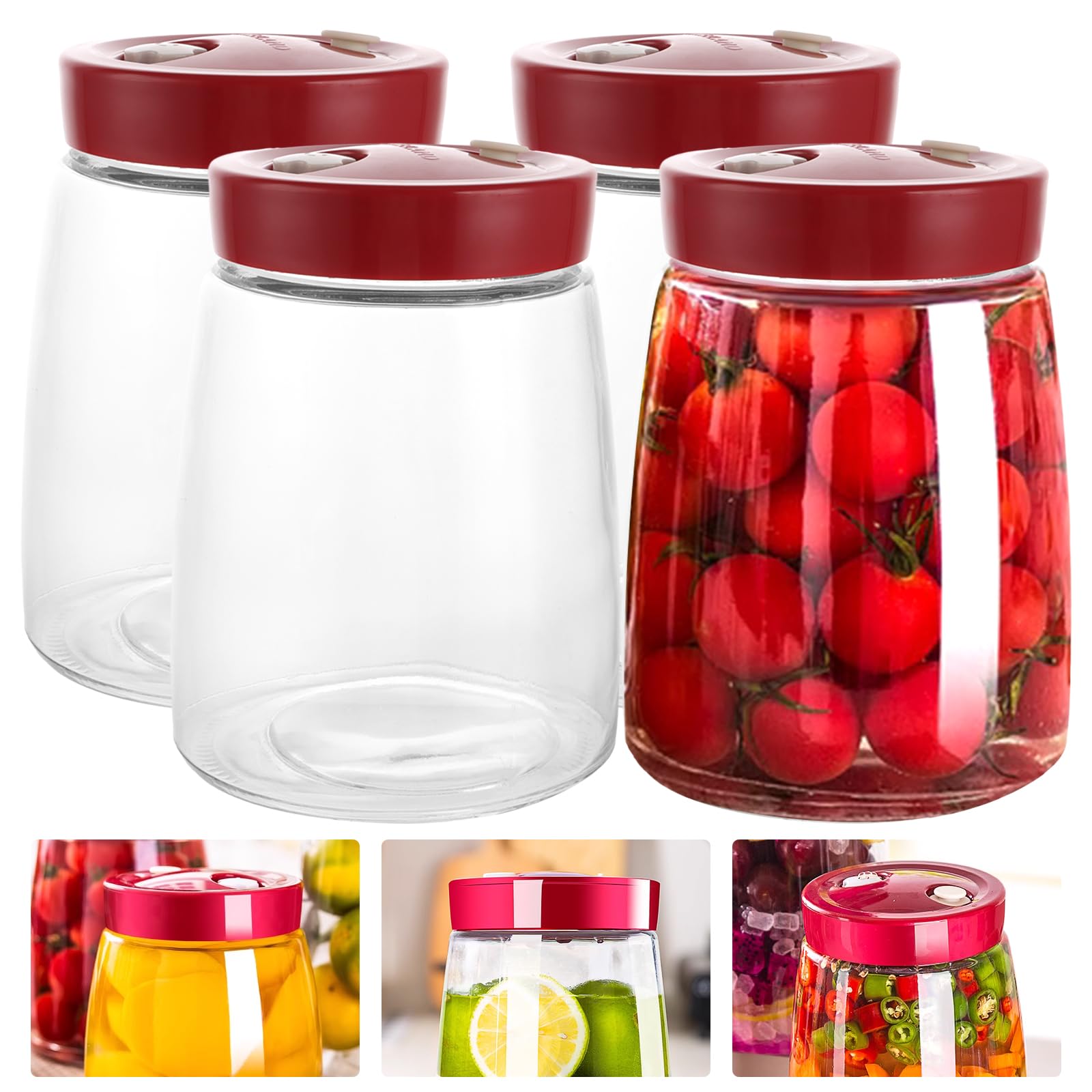 4 PCS Bocaux de Fermentation, 1.4L Verre de Fermentation avec Aération 1 Voie D'aération, Bocaux de Conservation pour Kéfir, Choucroute und Levain
