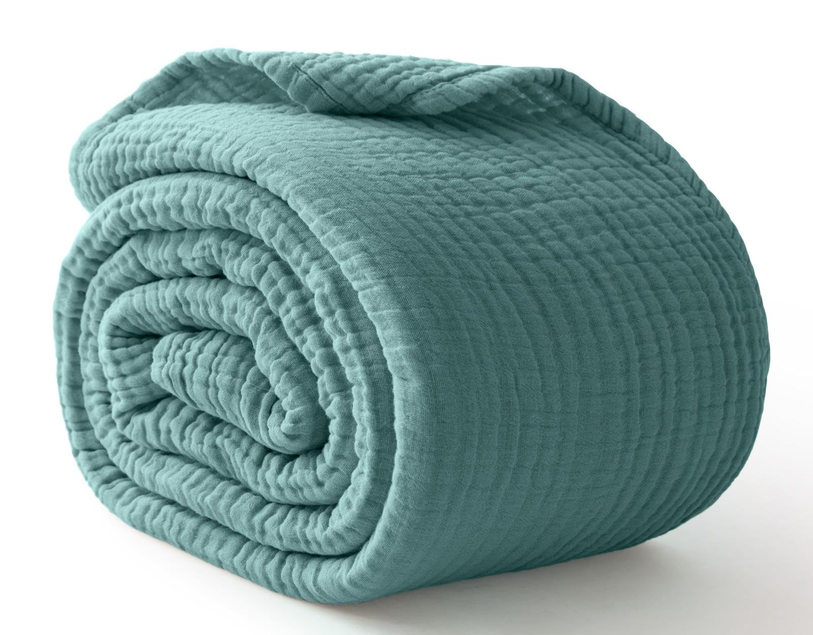 100% Cotton Muslin Blanket 40" x 40", Breathable and Lightweight Cotton Throw Blankets, Soft Cooling Summer Gauze Blanket for All Season, Teal Blue 05 - Teal Baby ( 40"x40")