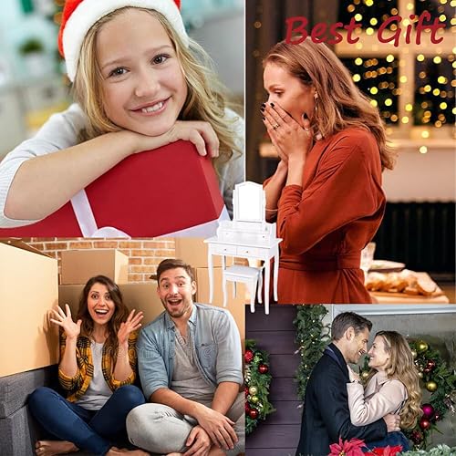 Miniatura 2 de FideMm Tocador de Maquillaje para Mujer - Juego de escritorio blanco con 4 cajones y espejo, mesa pequeña de maquillaje de madera para dormitorio,