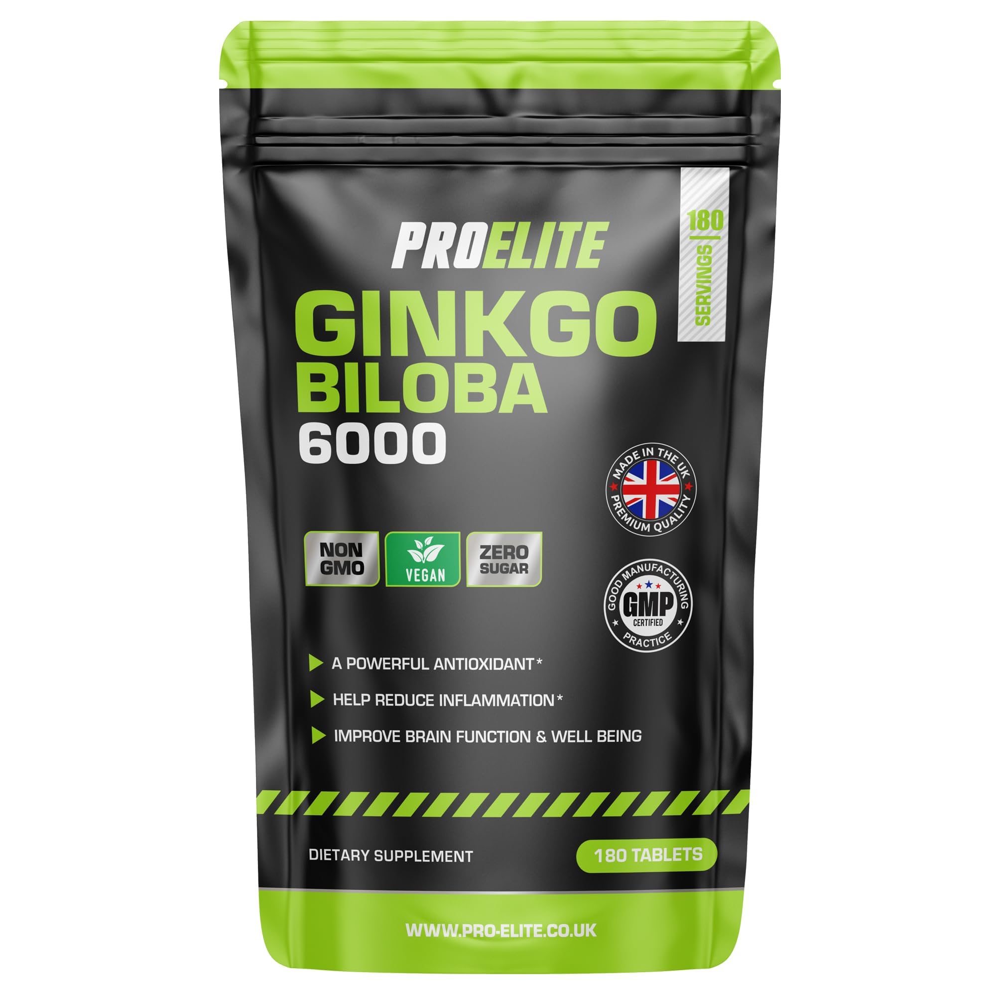 Ginkgo Biloba 6000mg 180 High Strength Vegan Tablets - Ginkgo Biloba Leaf 50:1 Extract | Gluten Free, GMO Free - Made in UK by PROELITE