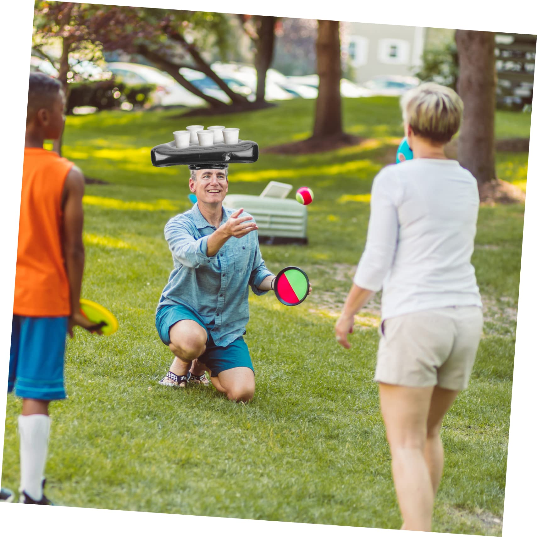 Cabilock Inflatable Triangle Hat Beer Holder 6 Hole Drink Cup Tray for Pool Beach Tropical Parties