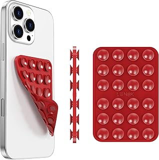LENOK Silicone Double-Sided Suction Phone Case Detachable Mount - Hands-Free, Strong Grip Holder for Selfies & Videos - Durable, Easy to Use - iPhone & Android (Burgundy)