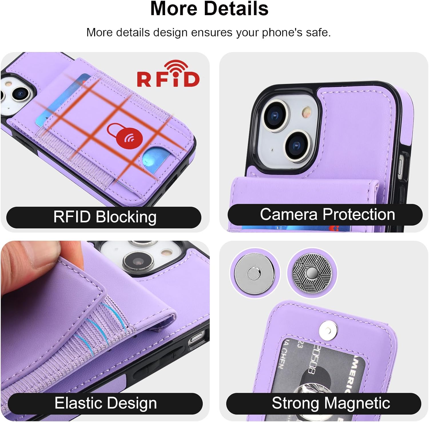 KIHUWEY for iPhone 13/14 Case Wallet with Card Holder, Large Capacity RFID Blocking Flip PU Leather Kickstand Magnetic Clasp Shockproof Protection Credit Card Slots Cover 6.1 Inch(Purple)