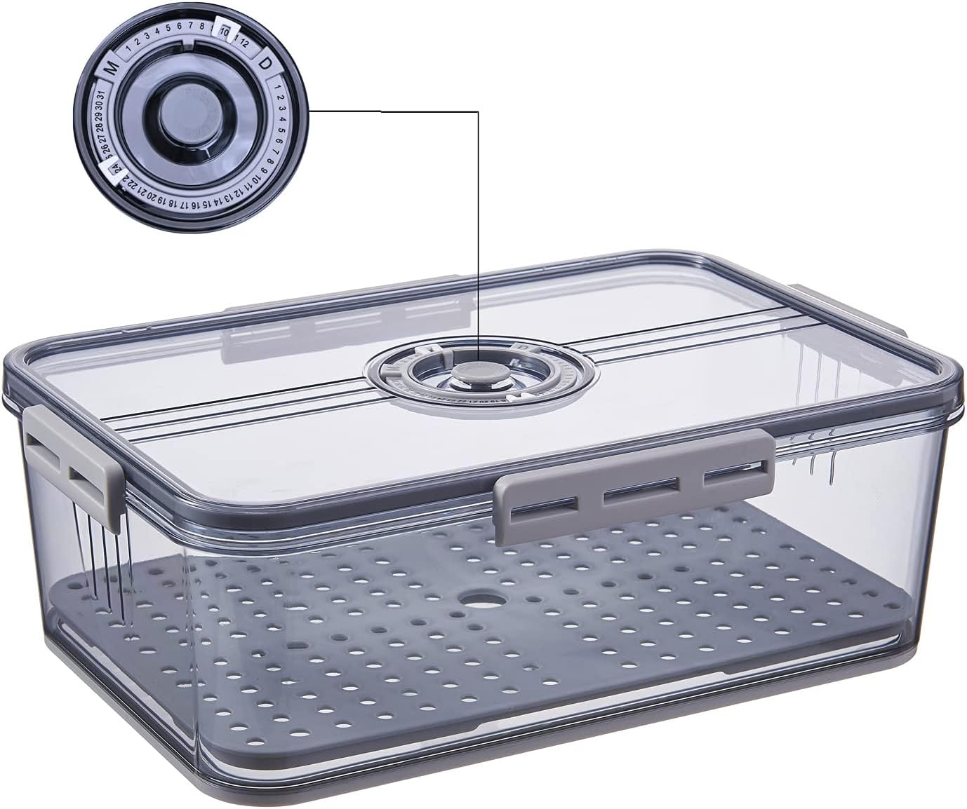 Refrigerator Organizer Bins,Stackable Produce Saver Organizer Bin Storage Containers with Removable Drain Tray for Fridge, Cabinets, Countertops and Pantry(Gray-M)