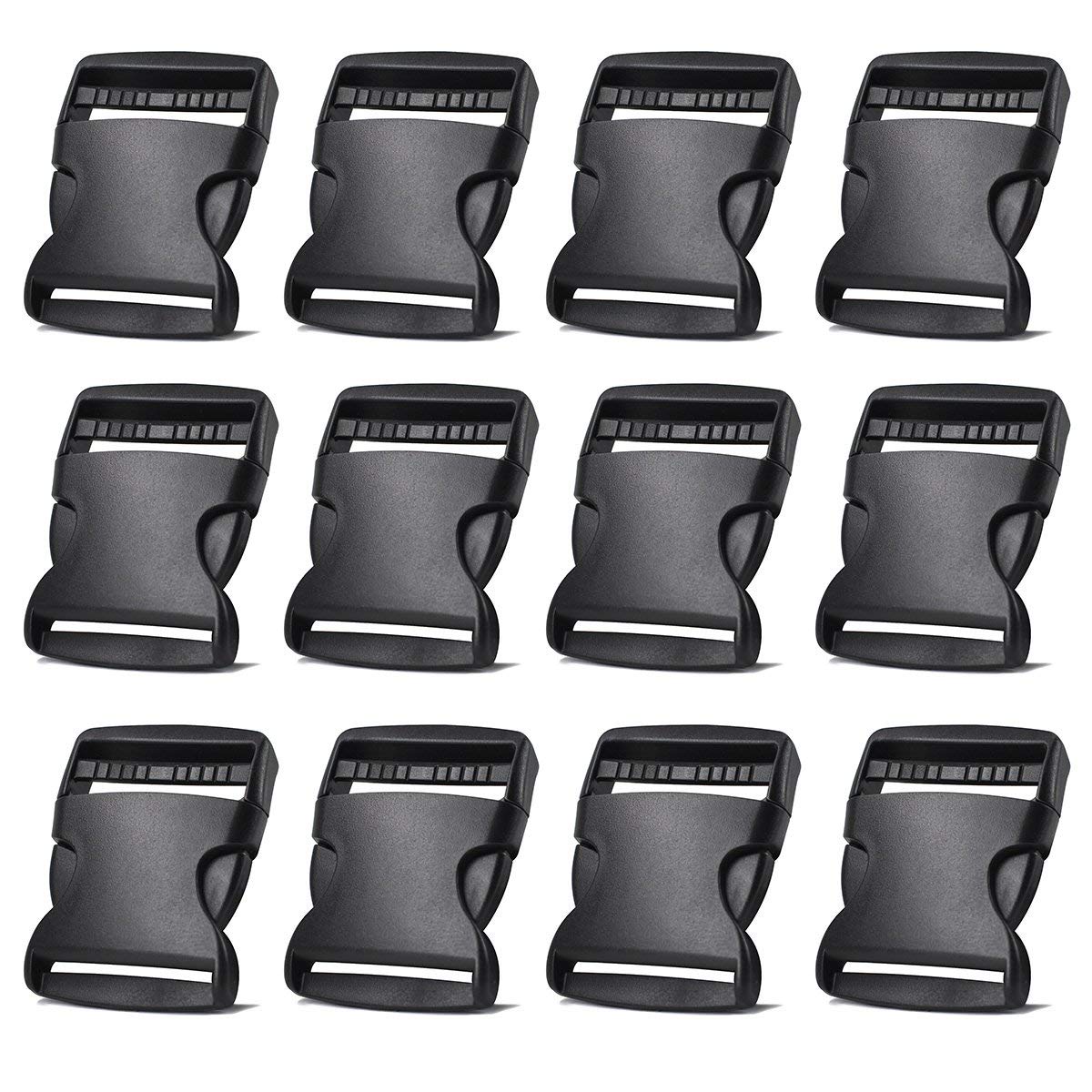 2 inch Side Quick Release Plastic Buckles (12 Pack-Black)