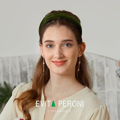 Miniatura 3 de EVITA PERONI Diadema ancha de terciopelo para mujer, diadema suave, antideslizante, cómoda, color verde, diadema de moda para Halloween, Navidad,