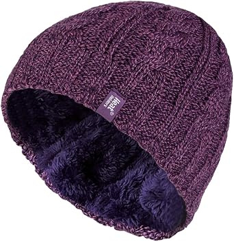 HEAT HOLDERS - Womens Thermal Fleece Cable Knit Winter Hat 3.4 Tog - One Size Purple