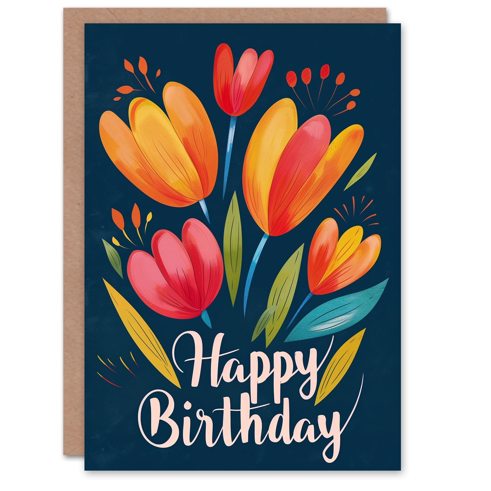 Artery8 Birthday Card Colourful Tulip Flowers For Her Gran Sister Niece Daughter Wife Woman Greeting Card