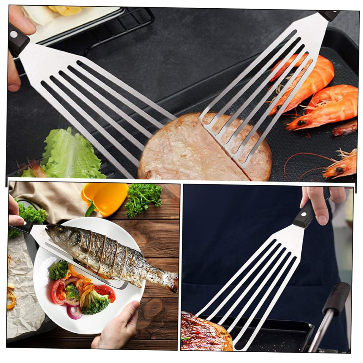 Toyvian 8piezas Espátula Inoxidable Para Cocina De Espátula Ranurada Para Freír Voltear y Cocinar Carne Herramienta Multifuncional Para y