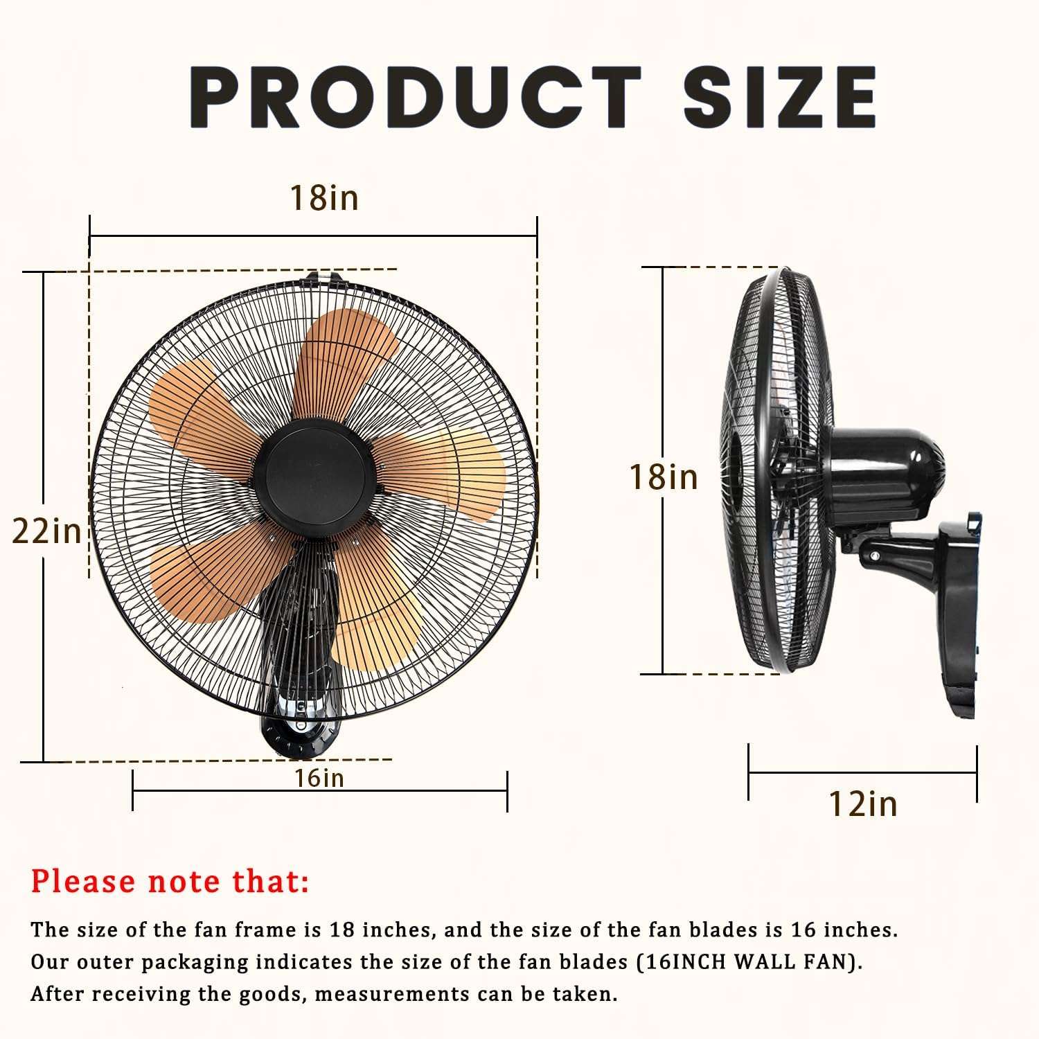 Wall Mount Fan with Remote, 3-speed Wall Oscillating Quiet Fan with 5 Blades, Adjustable Tilt and Timing, 18 Inch High Velocity Wall-Mounted Fans for Bedroom, Gym, Office, Warehouse, Garage, Gold