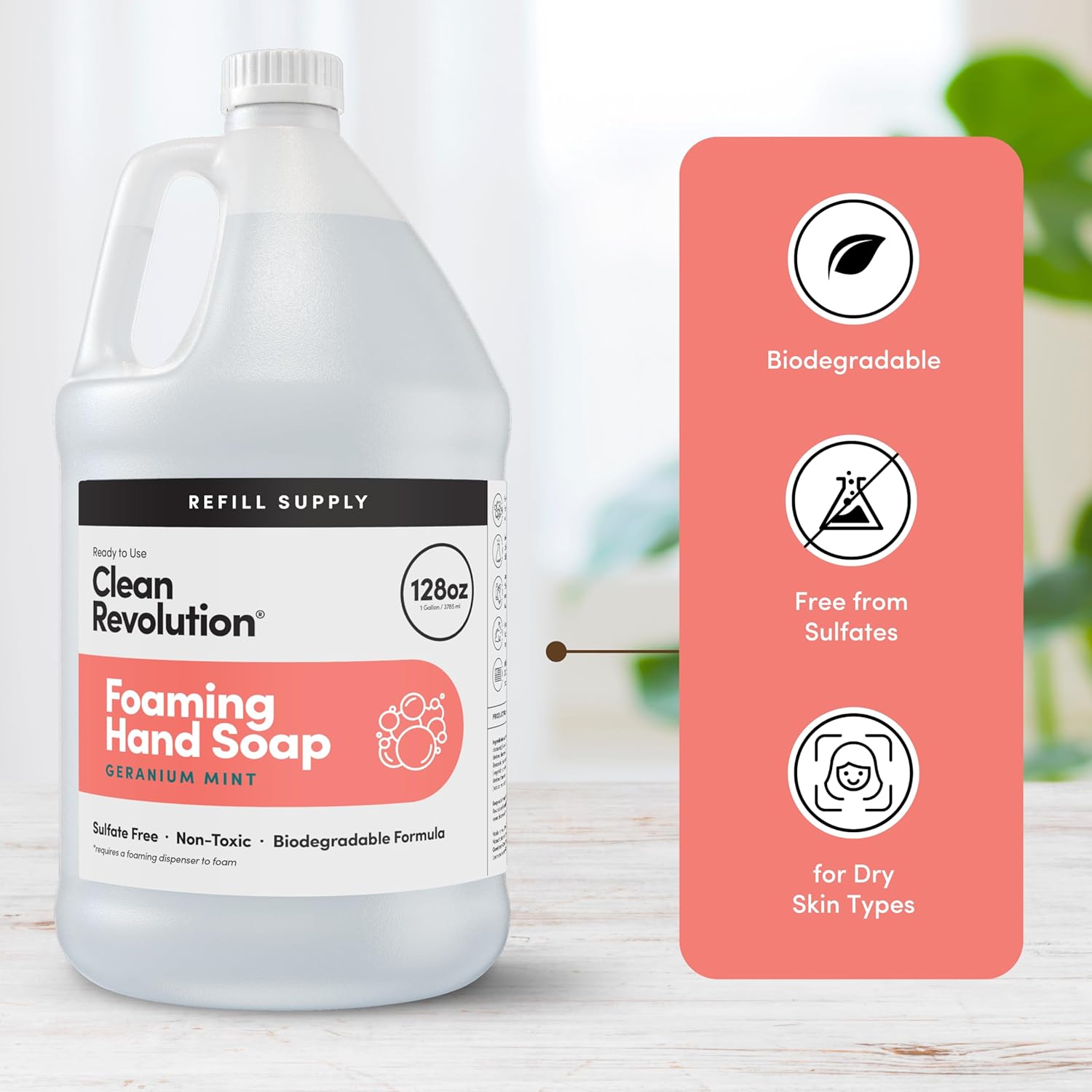 Clean Revolution Foaming Hand Soap, Gentle, Moisturizing, Ready To Use Formula, Real Essential Oils, Gluten Free, Geranium Mint, 128 Fl Oz - Image 4