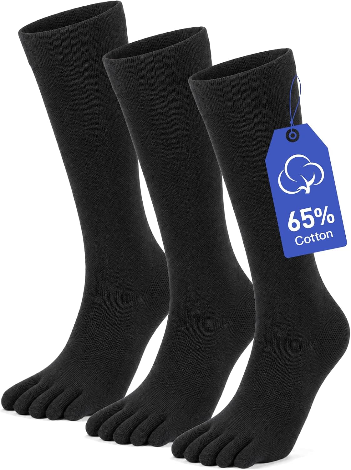 Cotton Toe Socks for Men Women,Knee High Five Finger Socks,Breathable Soft for Long Standing