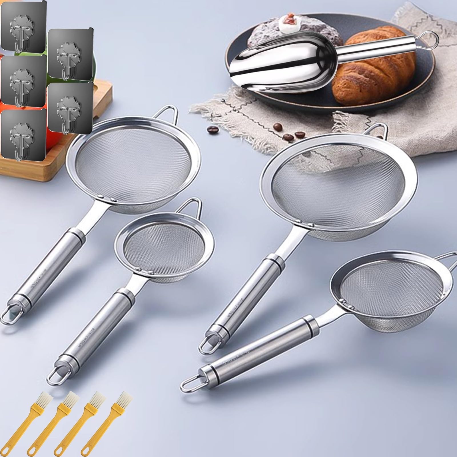 Edelstahl-Filtersieb, 4-teiliges Set 8,5/10/12/14 cm Edelstahl Mehlsieb 304 Edelstahl Feinmaschiges Sieb zum Backen, Kochen, Mehl