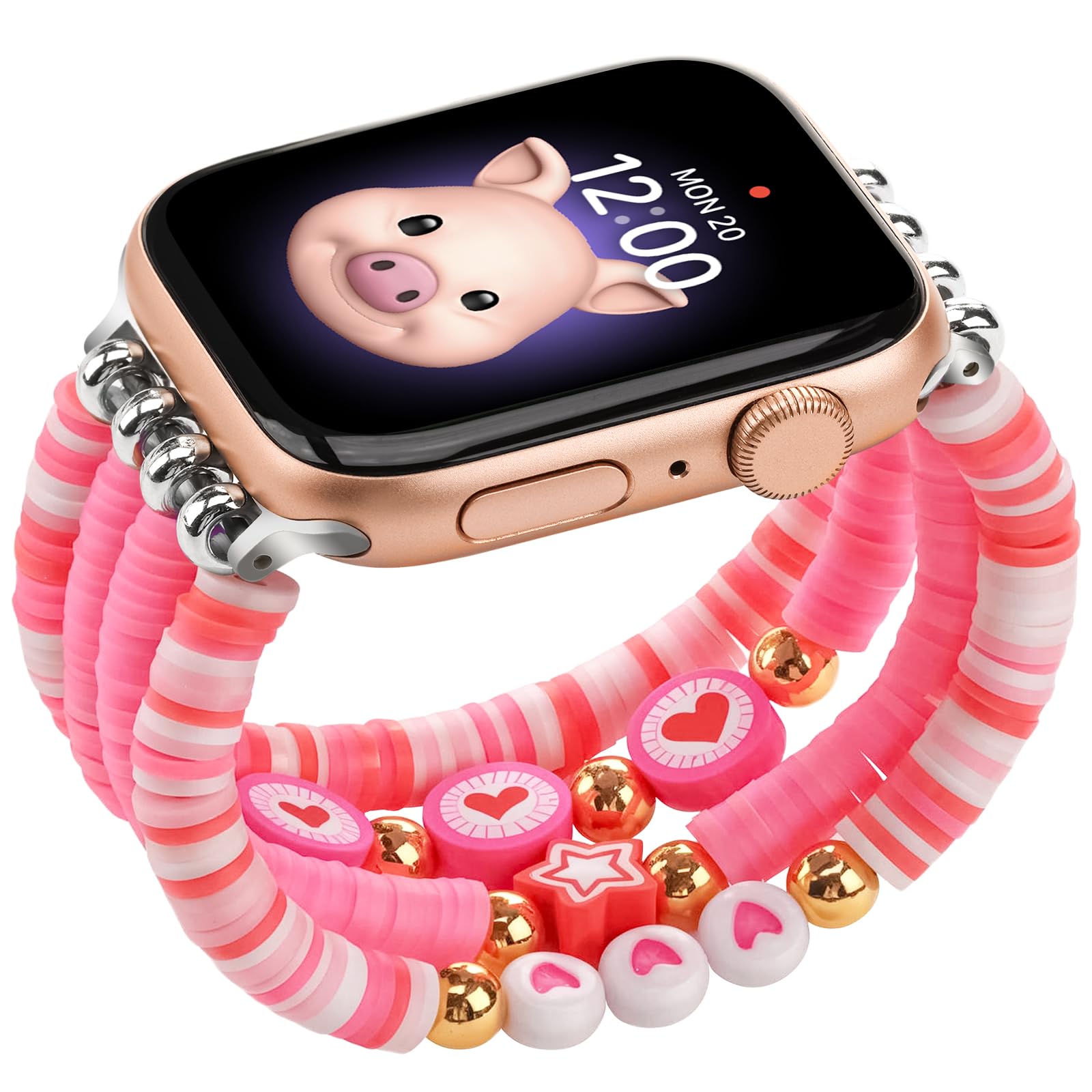 sylacor Beaded Bracelets Compatible with Kids Apple Watch Band 38mm 40mm 41mm 42mm 44mm 45mm 46mm 49mm, Cute Stretchy Strap for iWatch Series 10 9 8 7
