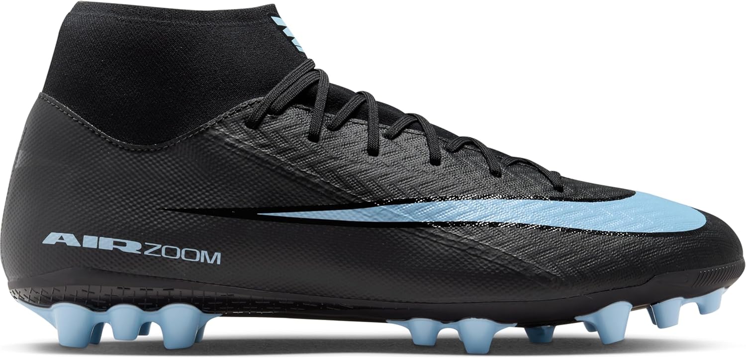 Nike Mercurial Superfly 10 Academy Artificial-Grass High-Top Soccer Cleats (Black/Ice Blue) Size 8.5