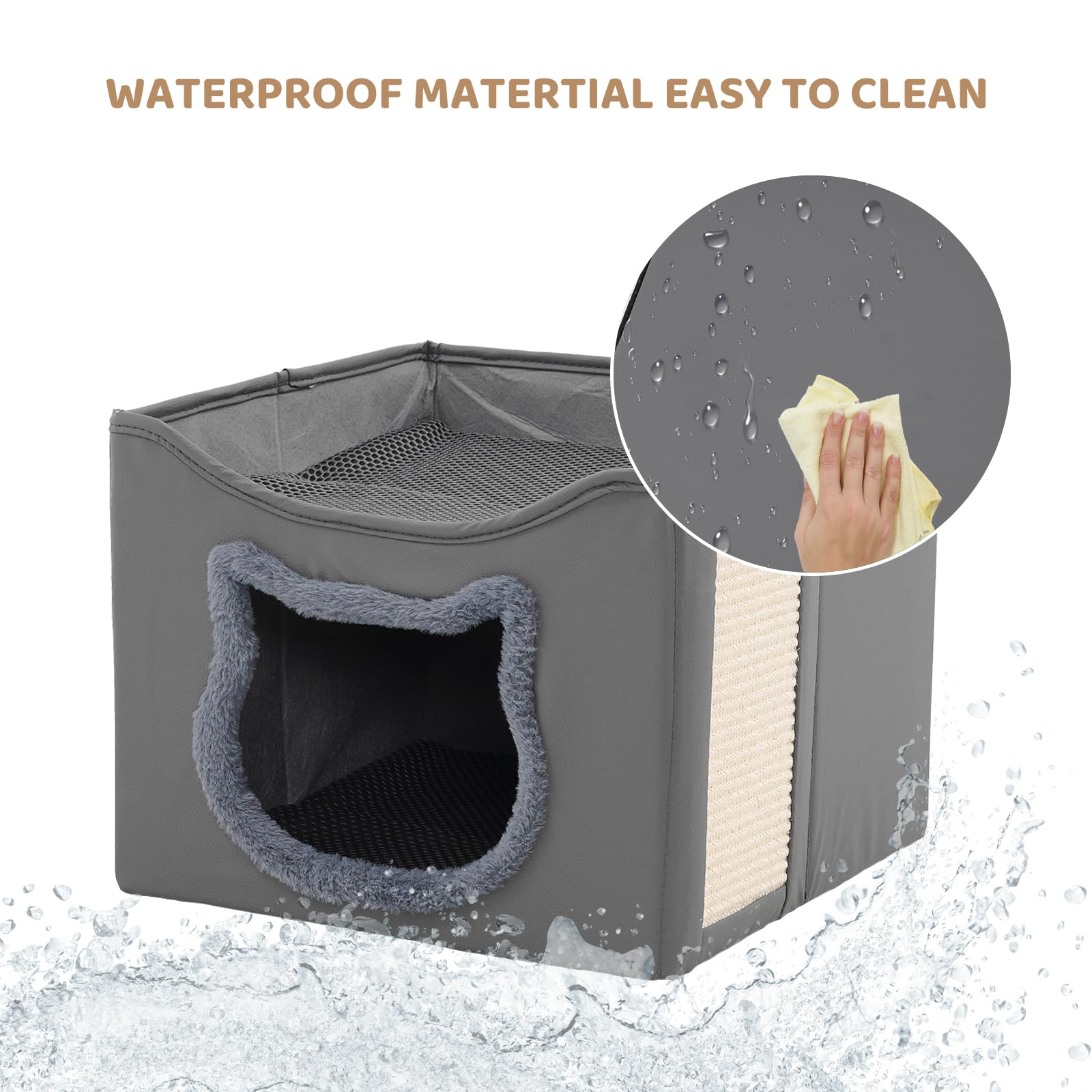 Casa para Gatos, Doble Capa, Plegable, con árbol rascador para Gatos, Material Resistente a los arañazos, Lavable, Cama para Gatos Interior, 41 x 41 x 35 cm