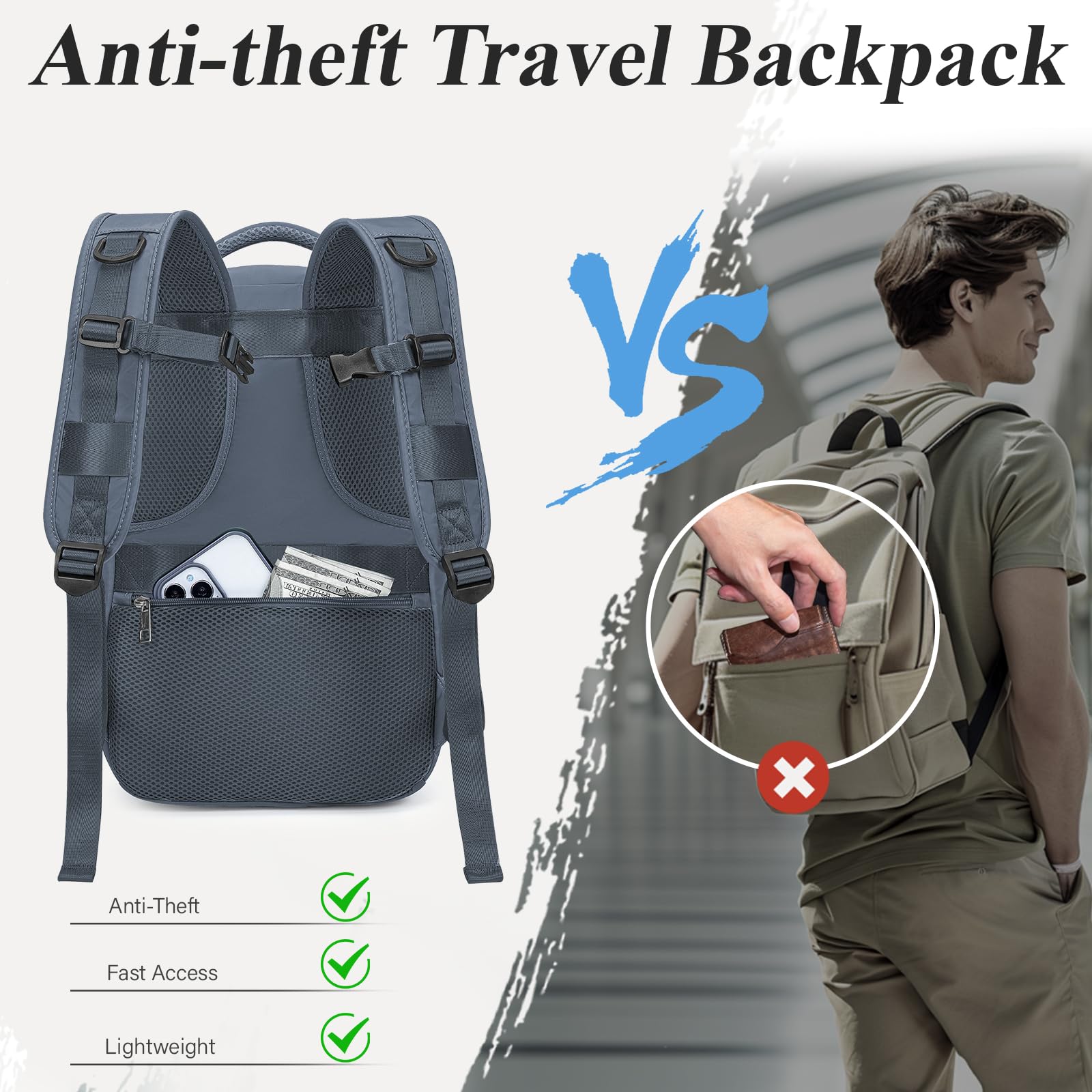 VMIKIV per Zaino Ryanair 40x20x25 Zaino da Viaggio Bagaglio a Mano 40x20x25 con Ryanair Zaini Casual per Aereo Zaino Antifurto Donna Uomo Borse da Cabina per Scuola Università