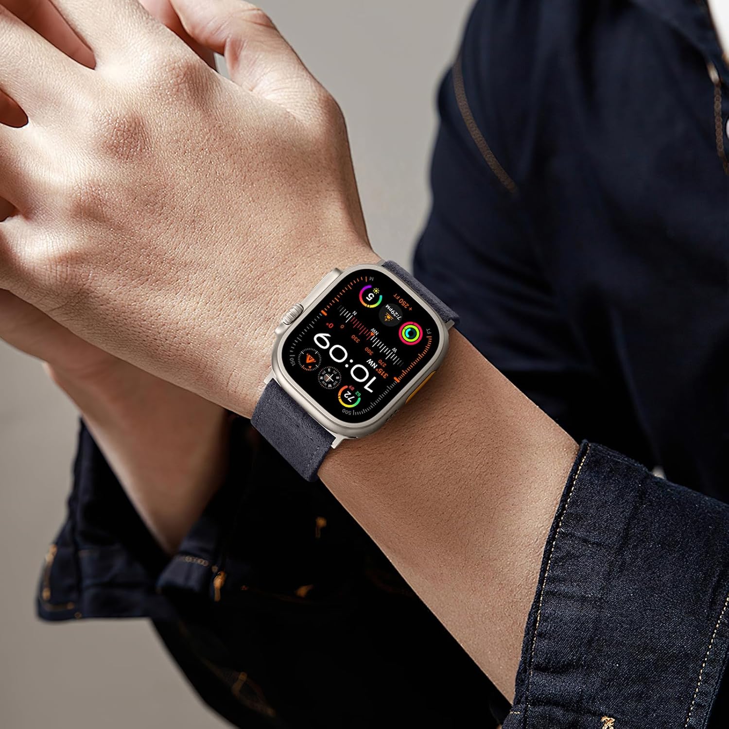 Bandsie Leather Band Compatible with Apple Watch Ultra 3/Ultra 2/Ultra Band 49mm 46mm 45mm 44mm 42mm for Men, Vintage Genuine Suede Leather Wristband Strap for iWatch Series 11 10 9 8 7 6 5 4 SE 3 2 1 - Image 7