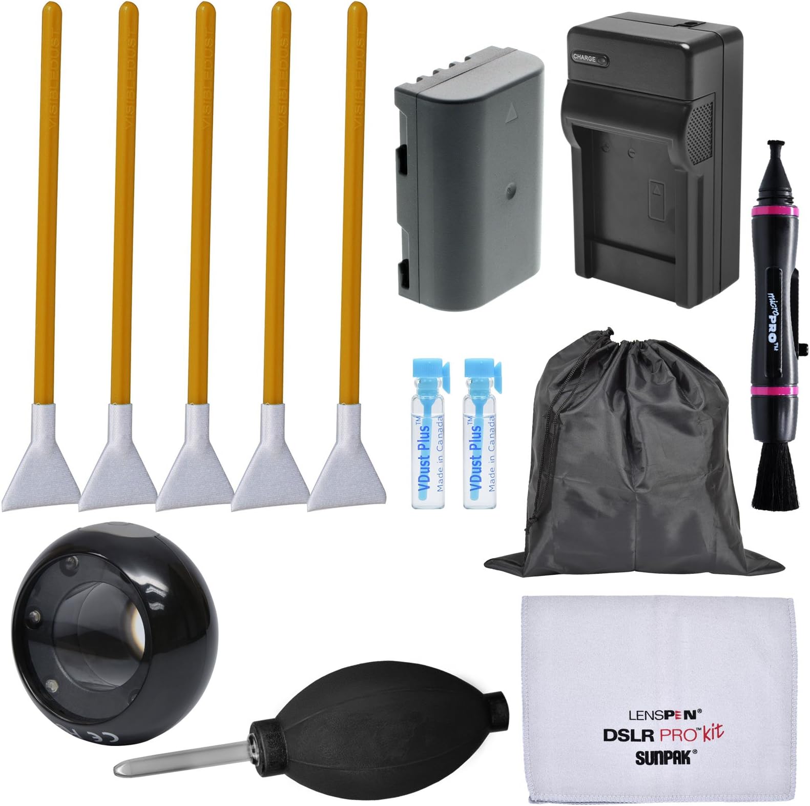 Essential Bundle Sensor Cleaning Kit with DMW-BLF19E Battery & Charger + LED Loupe for Panasonic LUMIX DMC-GH4, DC-GH5, DC-GH5S, DC-G9 Digital Cameras