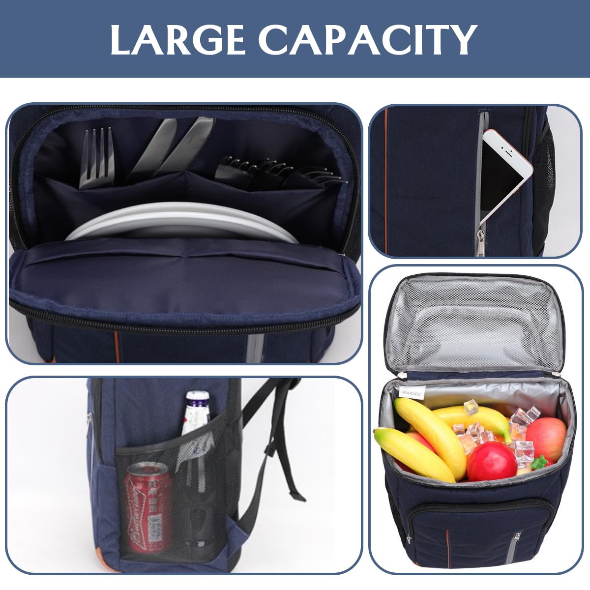 Zaino da Picnic 22 Litri Zaino Termico Porta Pranzo Borsa Frigo Isoterma per Campeggio Barbecue
