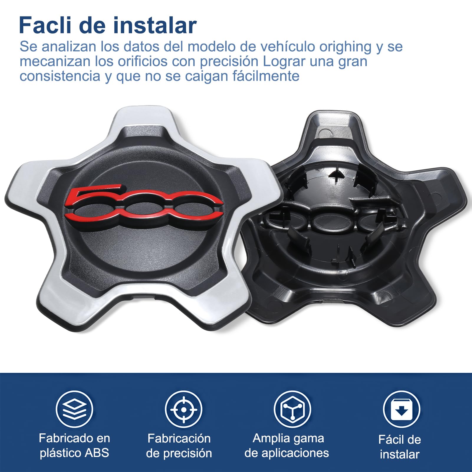 Coprimozzo Per Fiat 500X - Set Di 4 Pezzi In ABS Bianco - Sostituto OEM 735626312, 735626311 - Foto 3