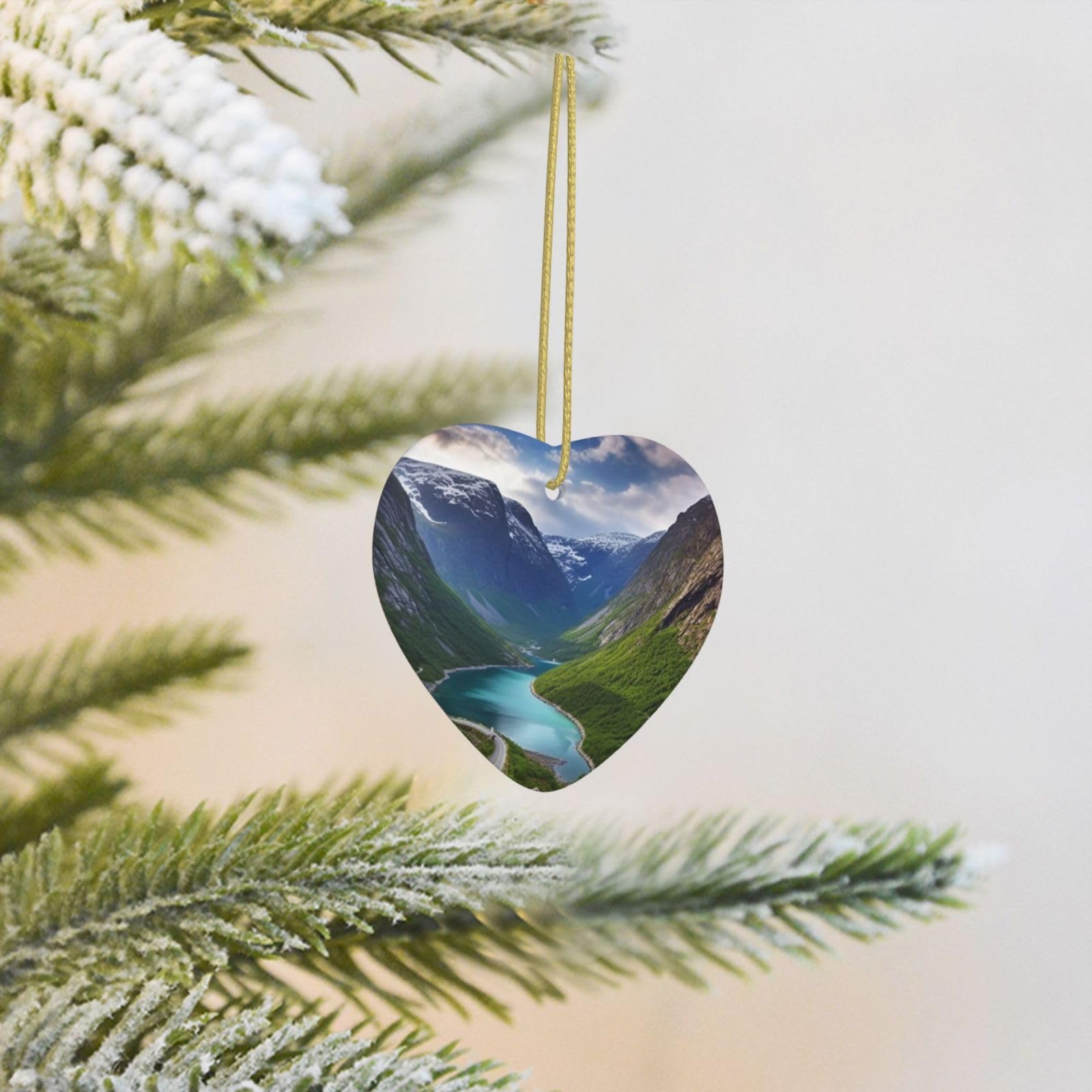 2025 Christmas Tree Decoration Hanging Heart Ornament Norwegian Fjords Ceramic Ornaments Christmas Tree Decorations Round Pendants for Xmas Tree Winter New Year Party Supplies