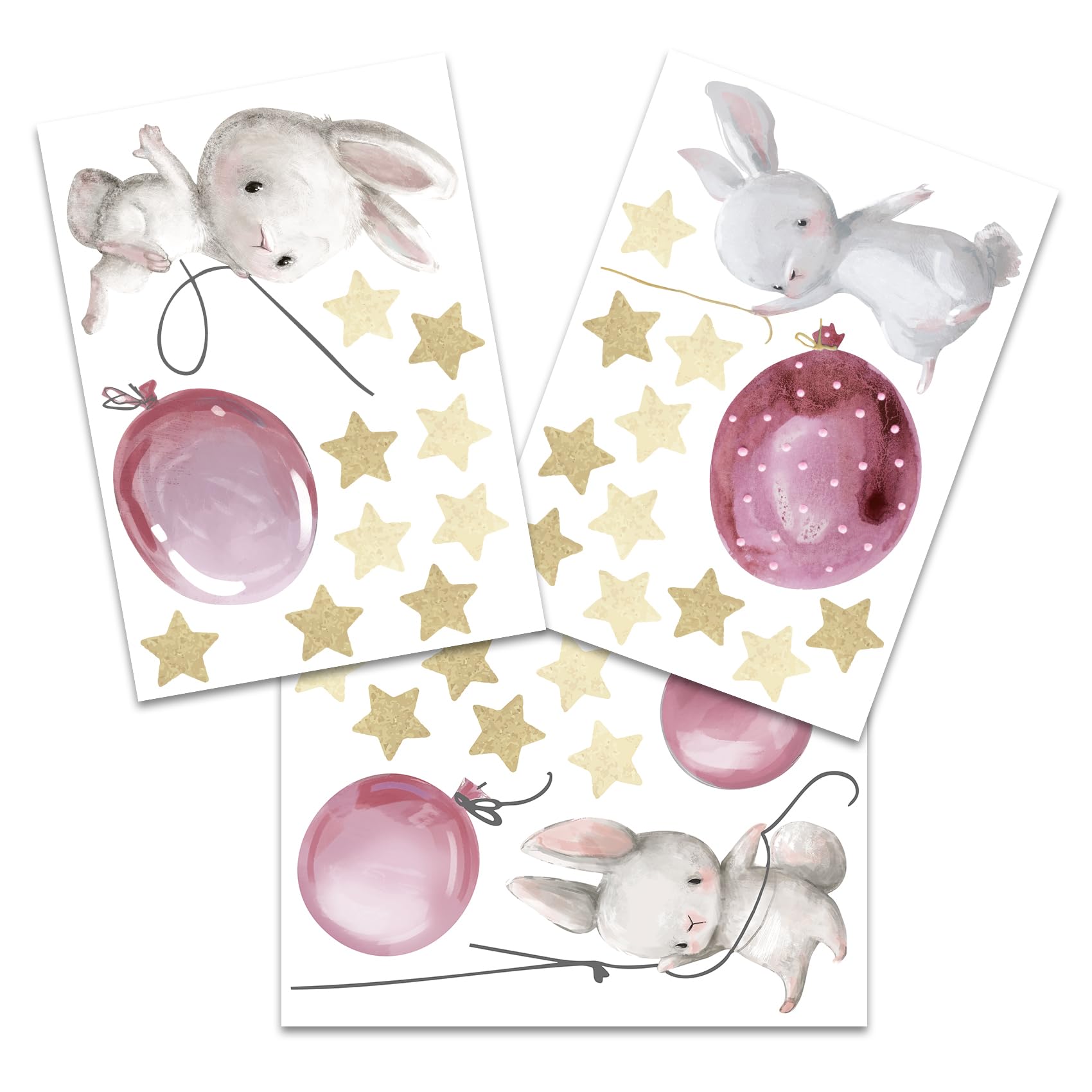 Adesivo Da Parete Personalizzato Per Bambini Con Nome - Design Acquerello Conigli Rosa, Decorazione Camera - Foto 2