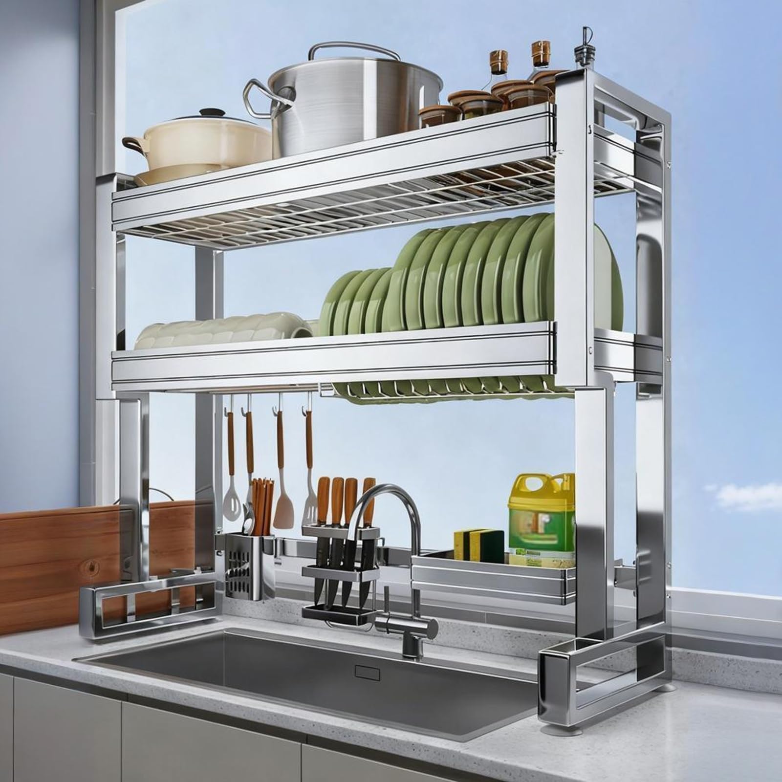 Dish Rack Over Sink Kitchen Dish Drying Rack for Countertop Multifunctional Storage Orga for Cookware 33.5x31.5in Dish Drainer with Adjustable Design