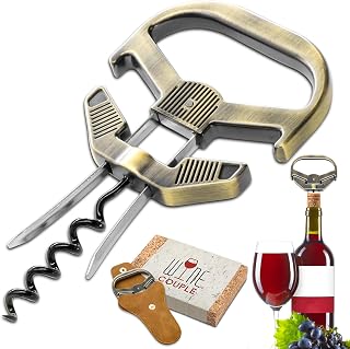 Ah So Weinöffner für Vintage Flaschen, Alter Wein Korkenzieher mit Tragbarer Lederhülle, Weinflaschenöffner für Weinkenner & Sammler zum Entkorken, Geschenk für Weinliebhaber (Bronze1)